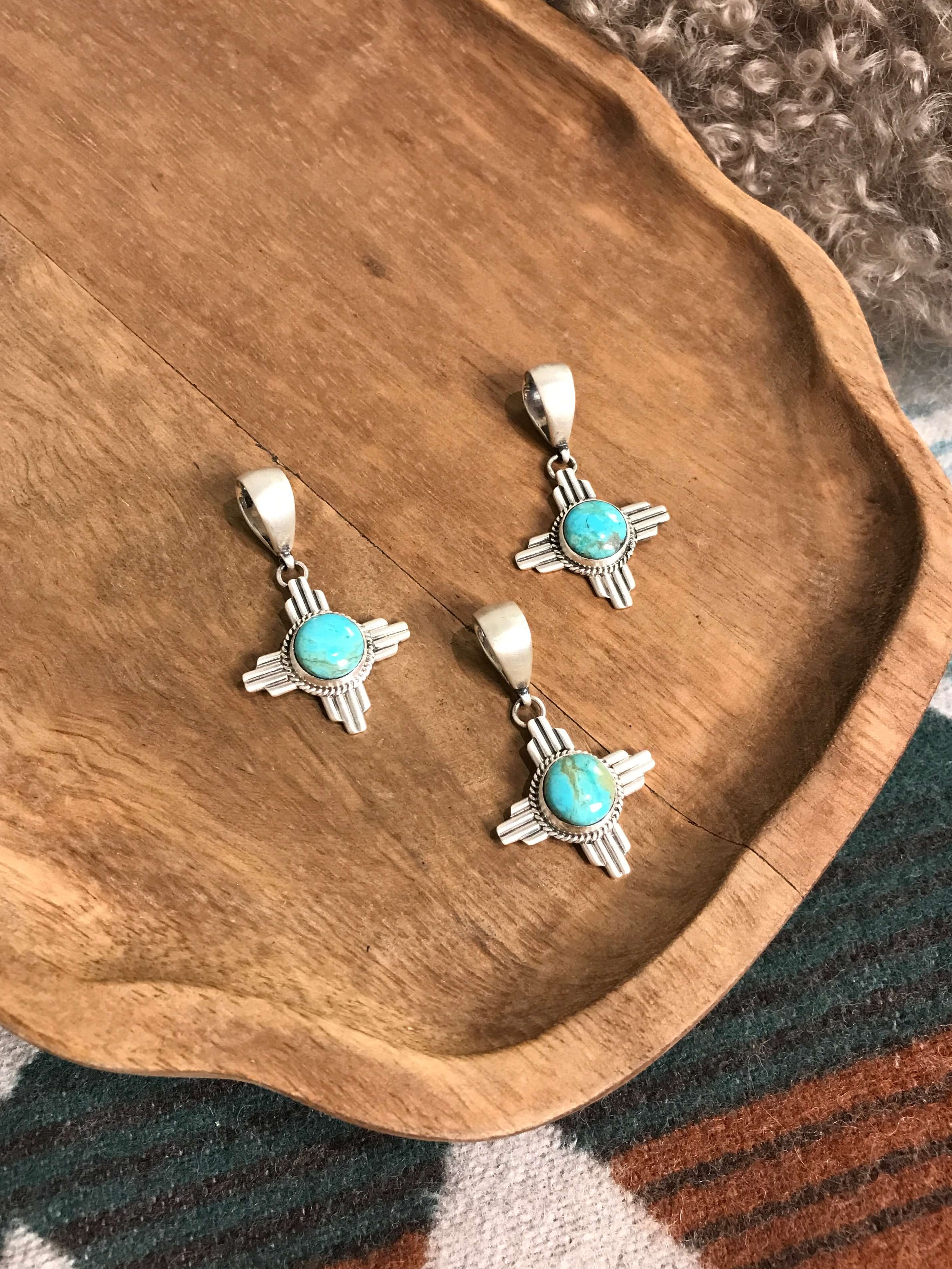 The Zia Turquoise Pendants-Pendants-Calli Co., Turquoise and Silver Jewelry, Native American Handmade, Zuni Tribe, Navajo Tribe, Brock Texas