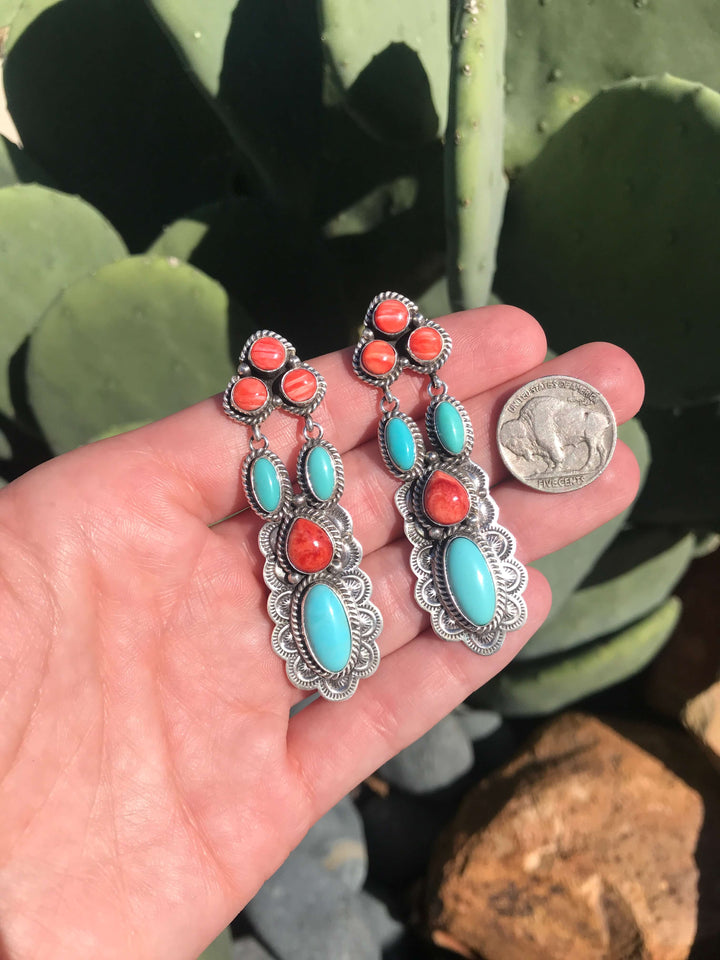 The Villa Del Sol Earrings-Earrings-Calli Co., Turquoise and Silver Jewelry, Native American Handmade, Zuni Tribe, Navajo Tribe, Brock Texas