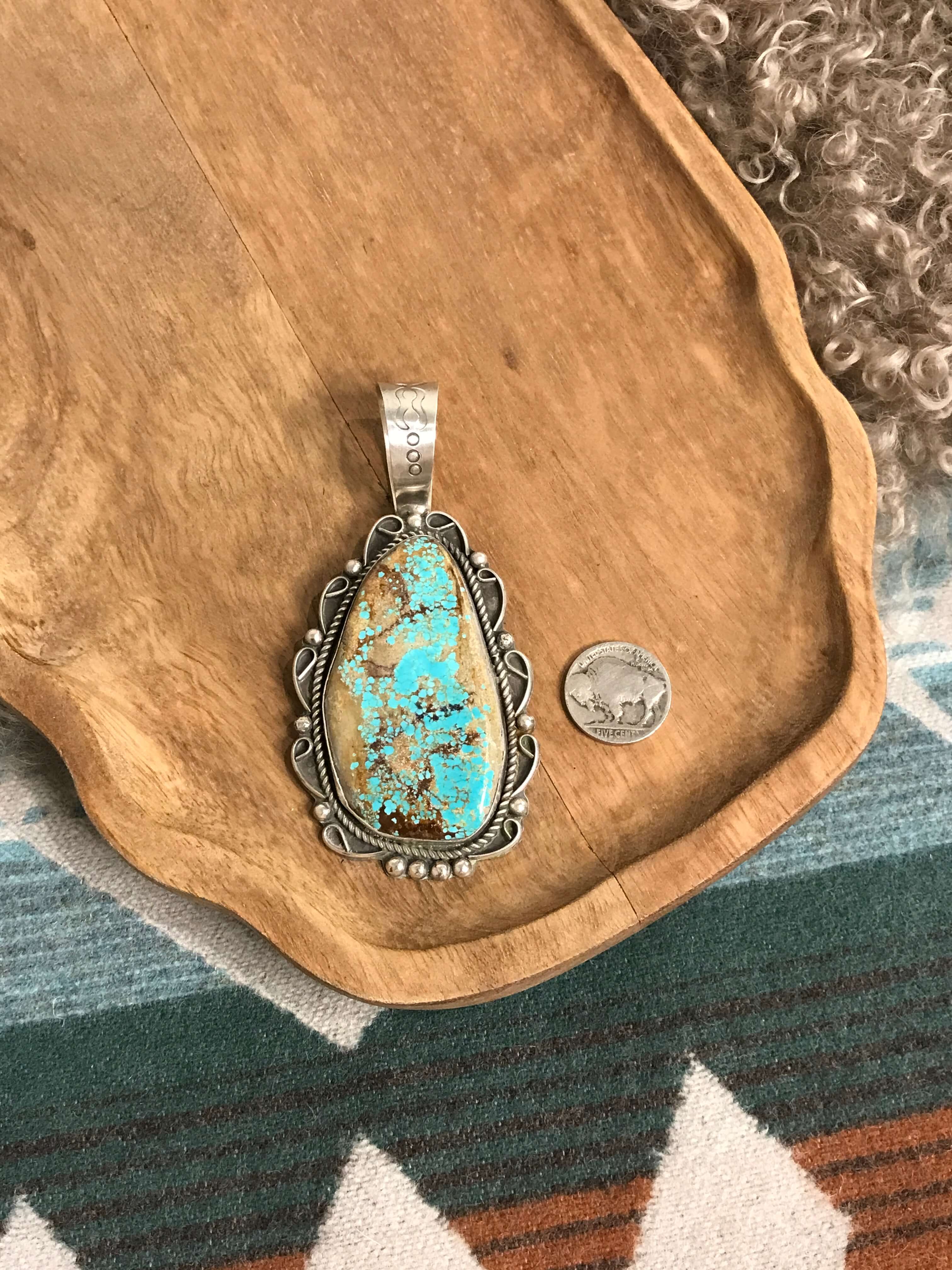 The Briggs Turquoise Pendant-Pendants-Calli Co., Turquoise and Silver Jewelry, Native American Handmade, Zuni Tribe, Navajo Tribe, Brock Texas