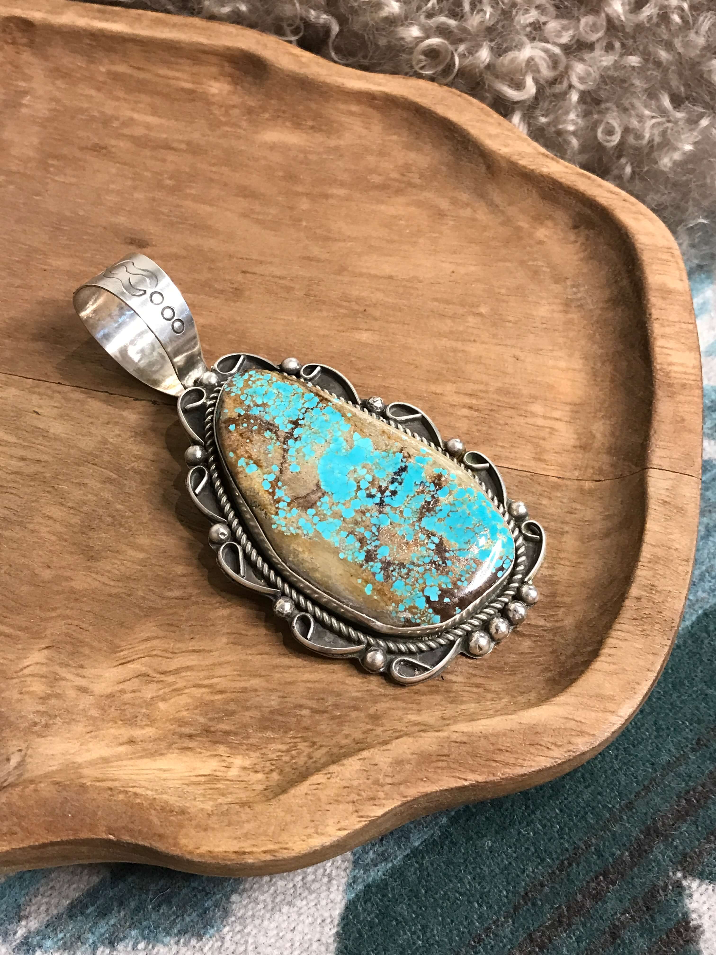 The Briggs Turquoise Pendant-Pendants-Calli Co., Turquoise and Silver Jewelry, Native American Handmade, Zuni Tribe, Navajo Tribe, Brock Texas
