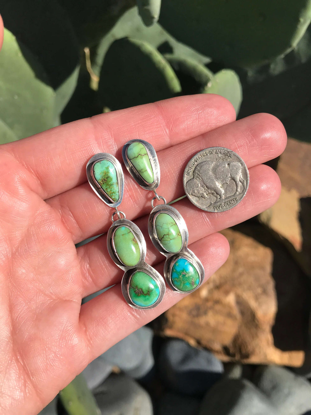 The Tekoa Earrings-Earrings-Calli Co., Turquoise and Silver Jewelry, Native American Handmade, Zuni Tribe, Navajo Tribe, Brock Texas