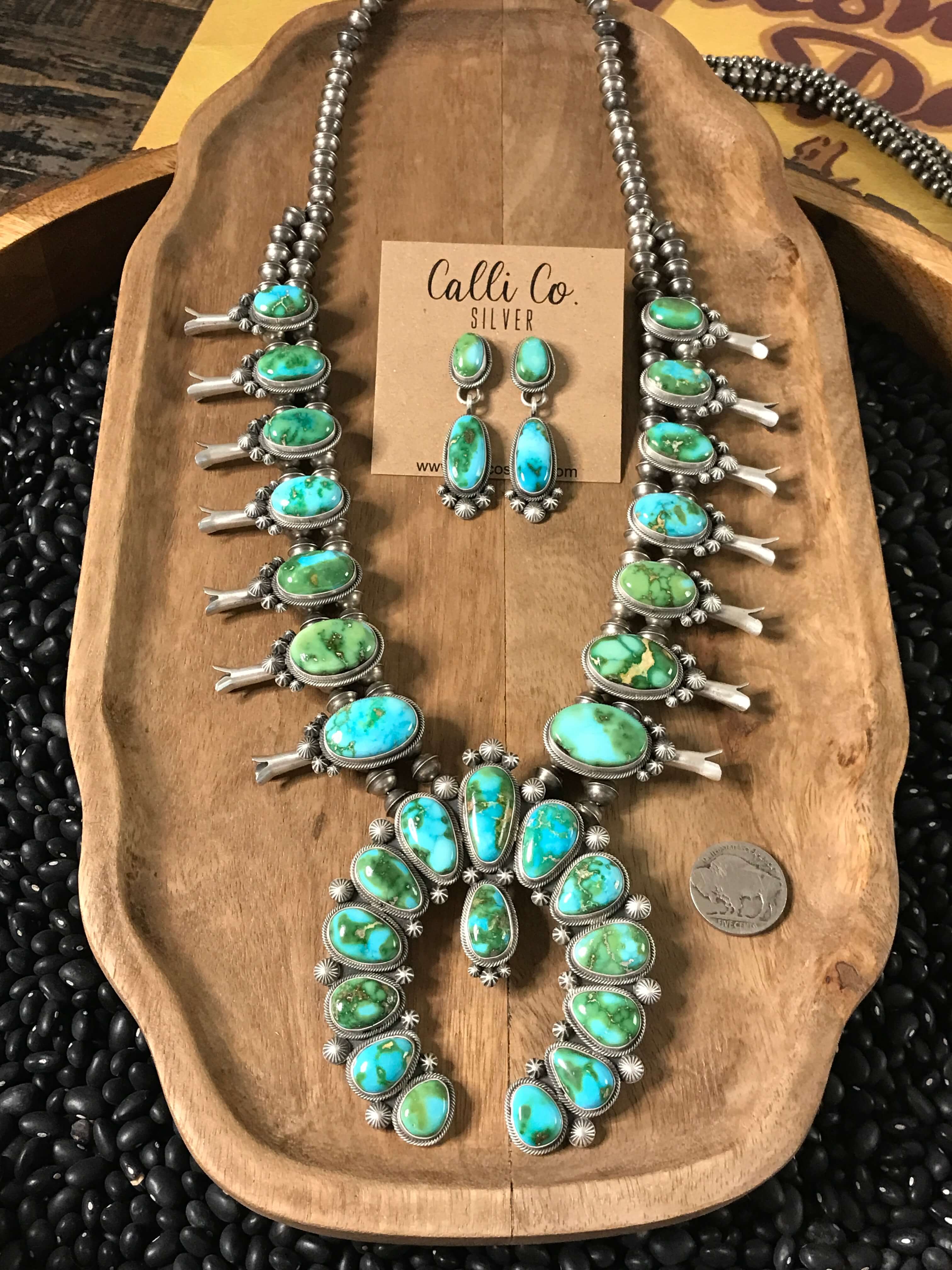 The Tuwa Squash Blossom Necklace Set-Necklaces-Calli Co., Turquoise and Silver Jewelry, Native American Handmade, Zuni Tribe, Navajo Tribe, Brock Texas