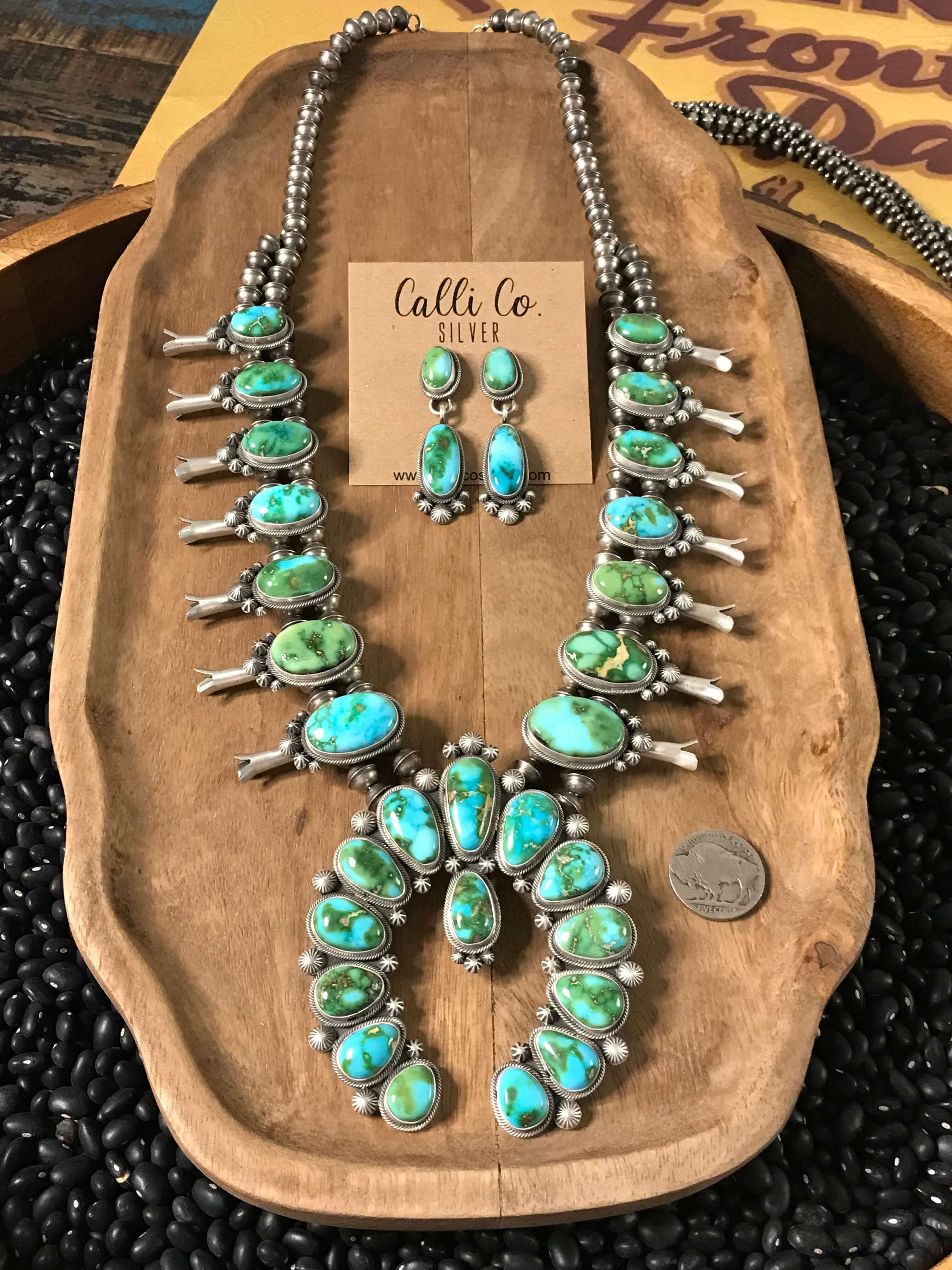 The Tuwa Squash Blossom Necklace Set-Necklaces-Calli Co., Turquoise and Silver Jewelry, Native American Handmade, Zuni Tribe, Navajo Tribe, Brock Texas