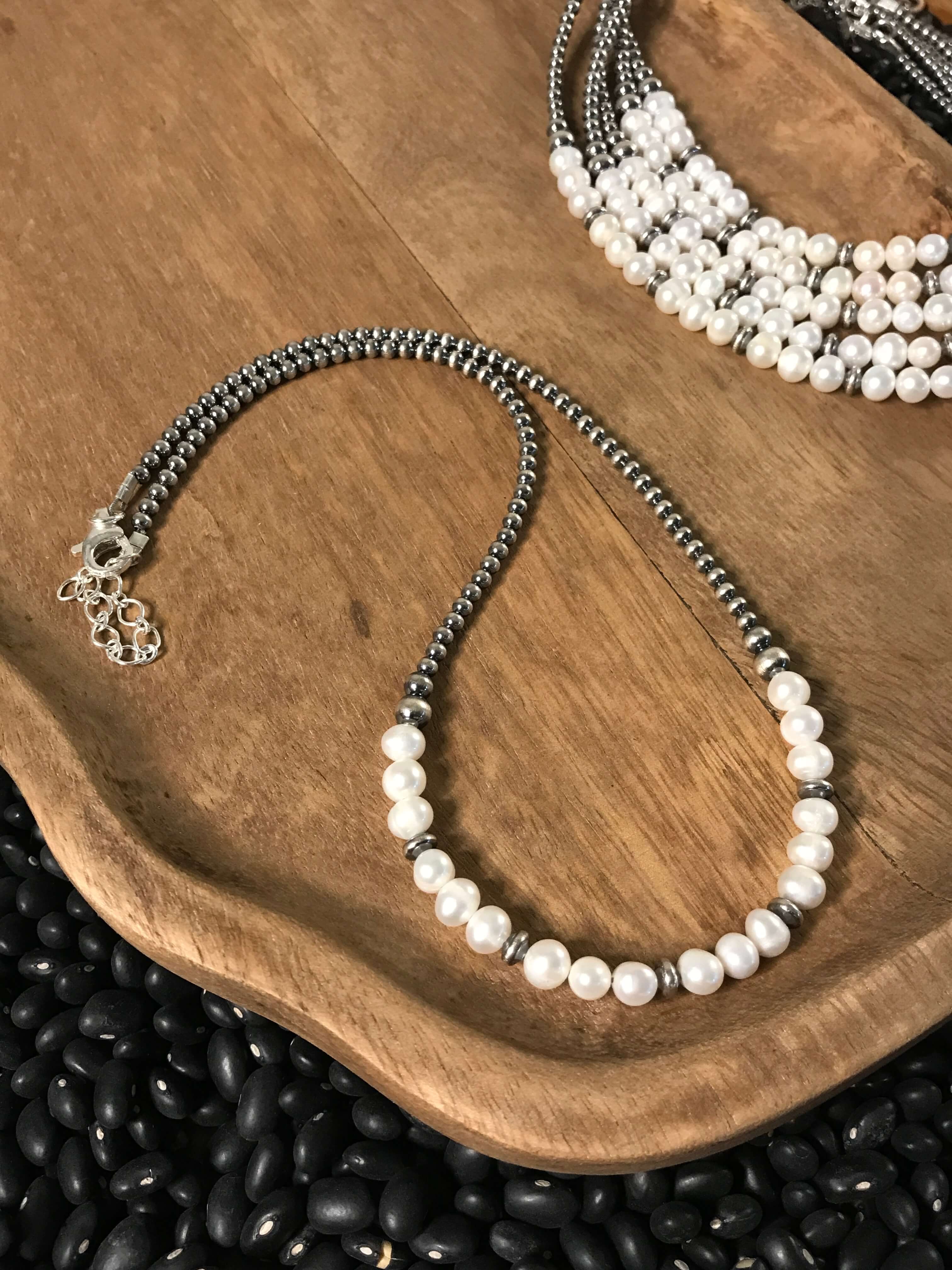 The Bondi Necklace, 18"-Necklaces-Calli Co., Turquoise and Silver Jewelry, Native American Handmade, Zuni Tribe, Navajo Tribe, Brock Texas