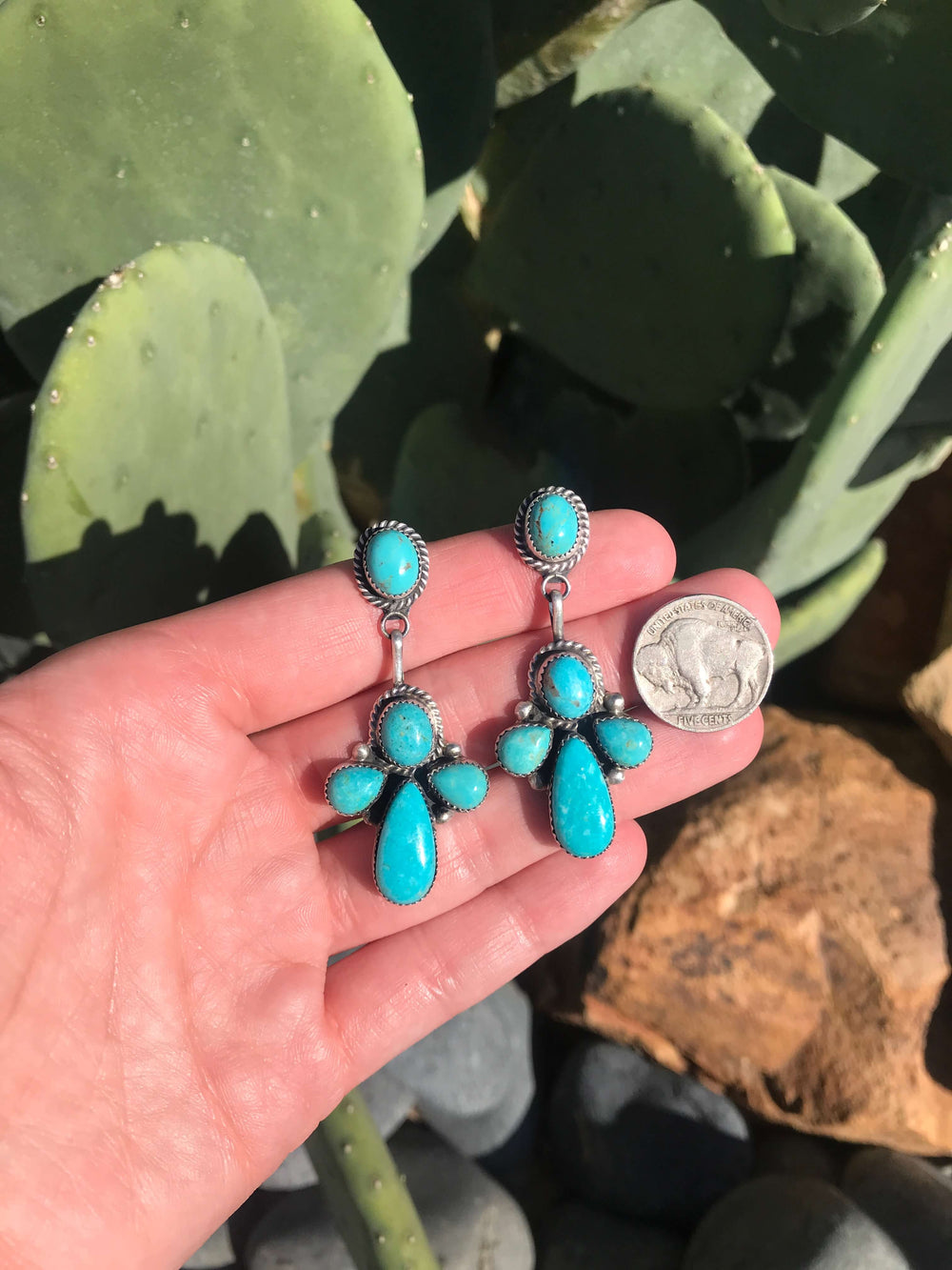 The Texline Earrings, 12-Earrings-Calli Co., Turquoise and Silver Jewelry, Native American Handmade, Zuni Tribe, Navajo Tribe, Brock Texas
