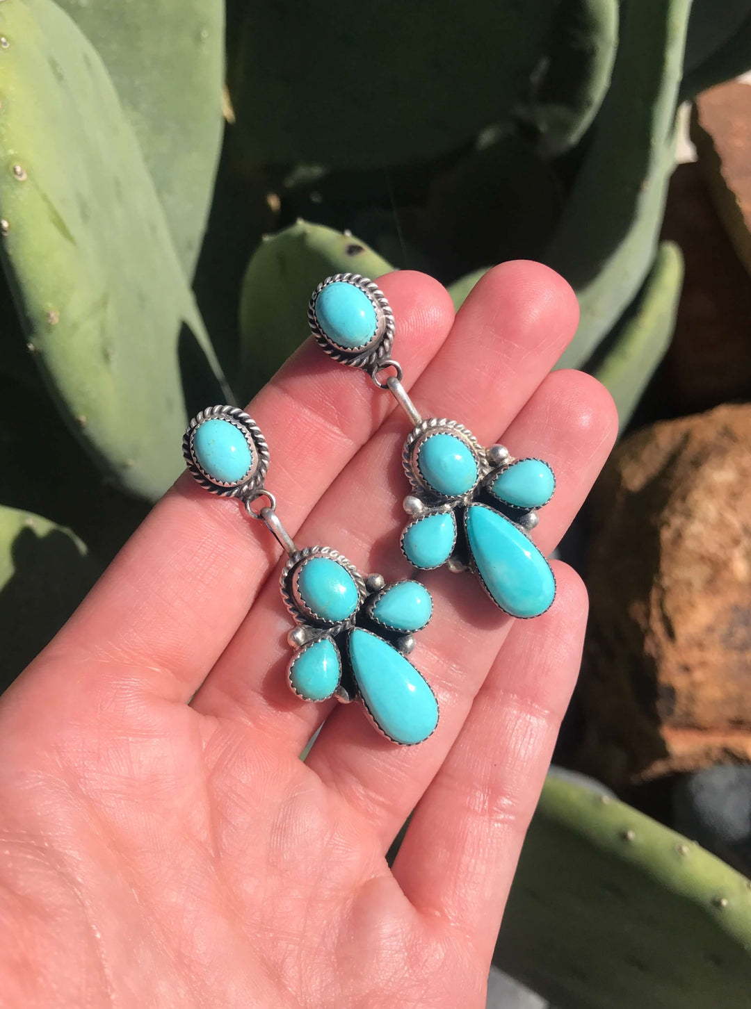 The Texline Earrings, 10-Earrings-Calli Co., Turquoise and Silver Jewelry, Native American Handmade, Zuni Tribe, Navajo Tribe, Brock Texas