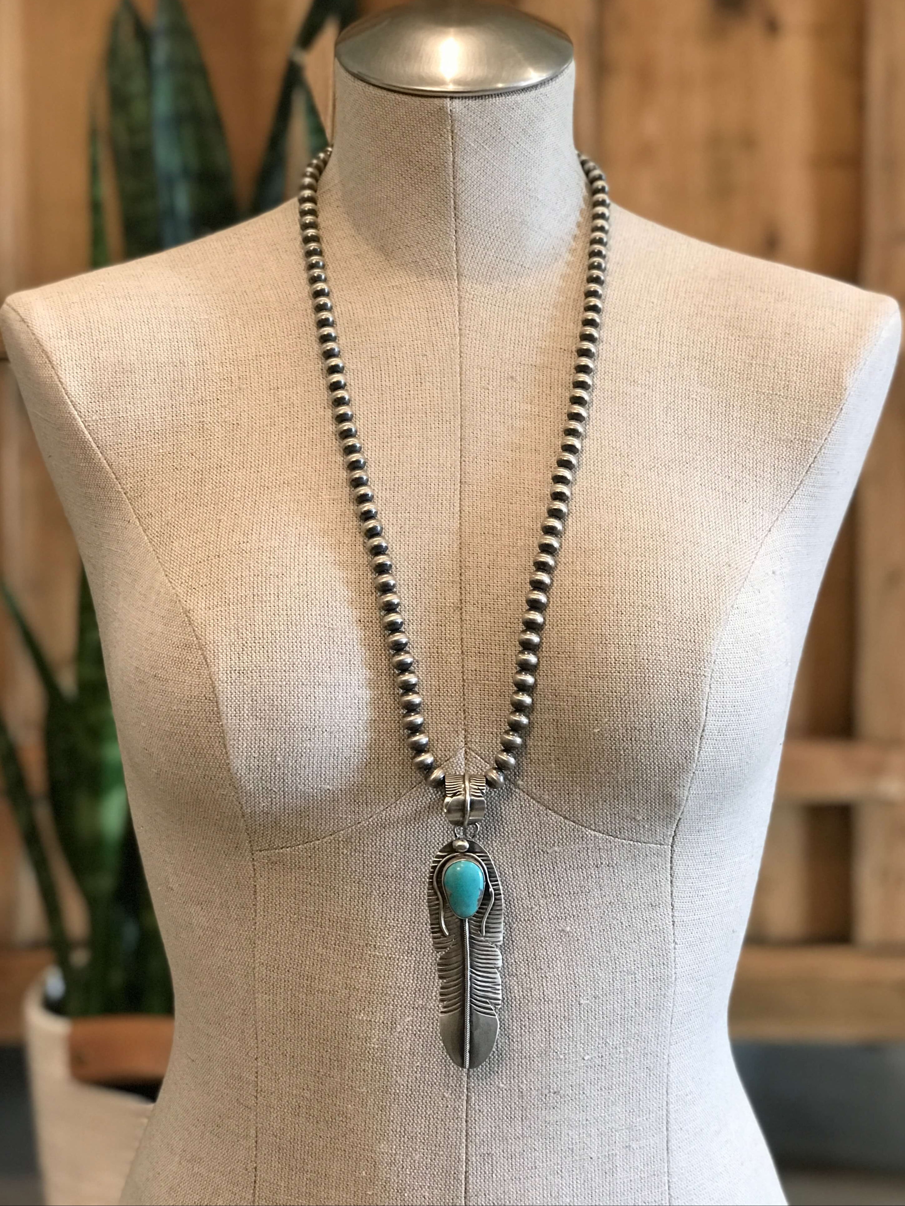 Women's Navajo Handmade Turquoise Feather Pendant | Calli Co
