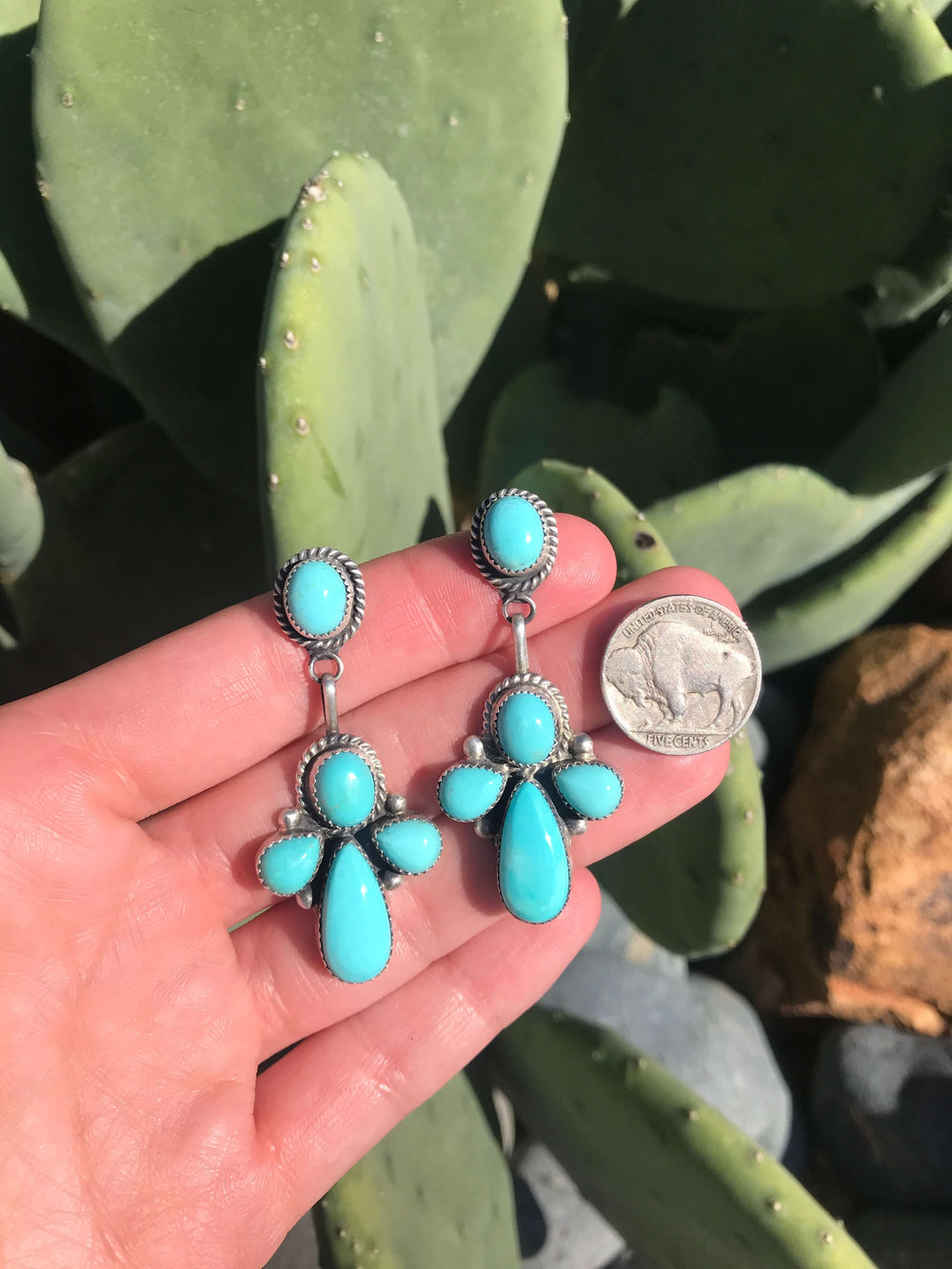 The Texline Earrings, 10-Earrings-Calli Co., Turquoise and Silver Jewelry, Native American Handmade, Zuni Tribe, Navajo Tribe, Brock Texas