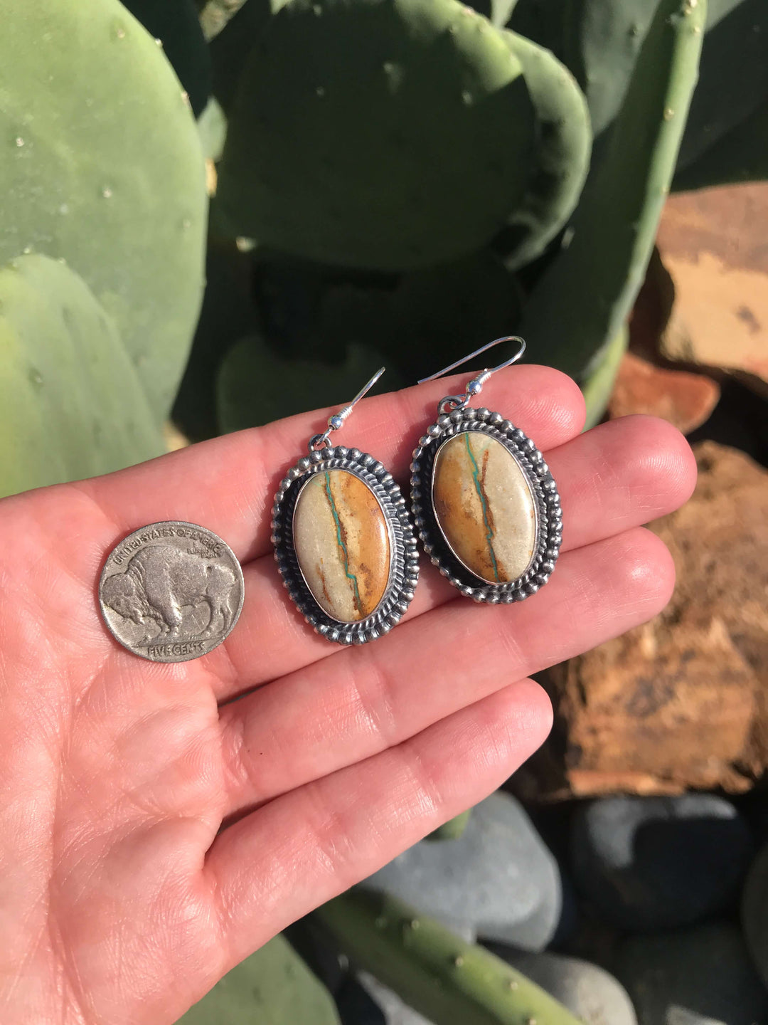 The Turquoise Dangle Earrings, 33-Earrings-Calli Co., Turquoise and Silver Jewelry, Native American Handmade, Zuni Tribe, Navajo Tribe, Brock Texas