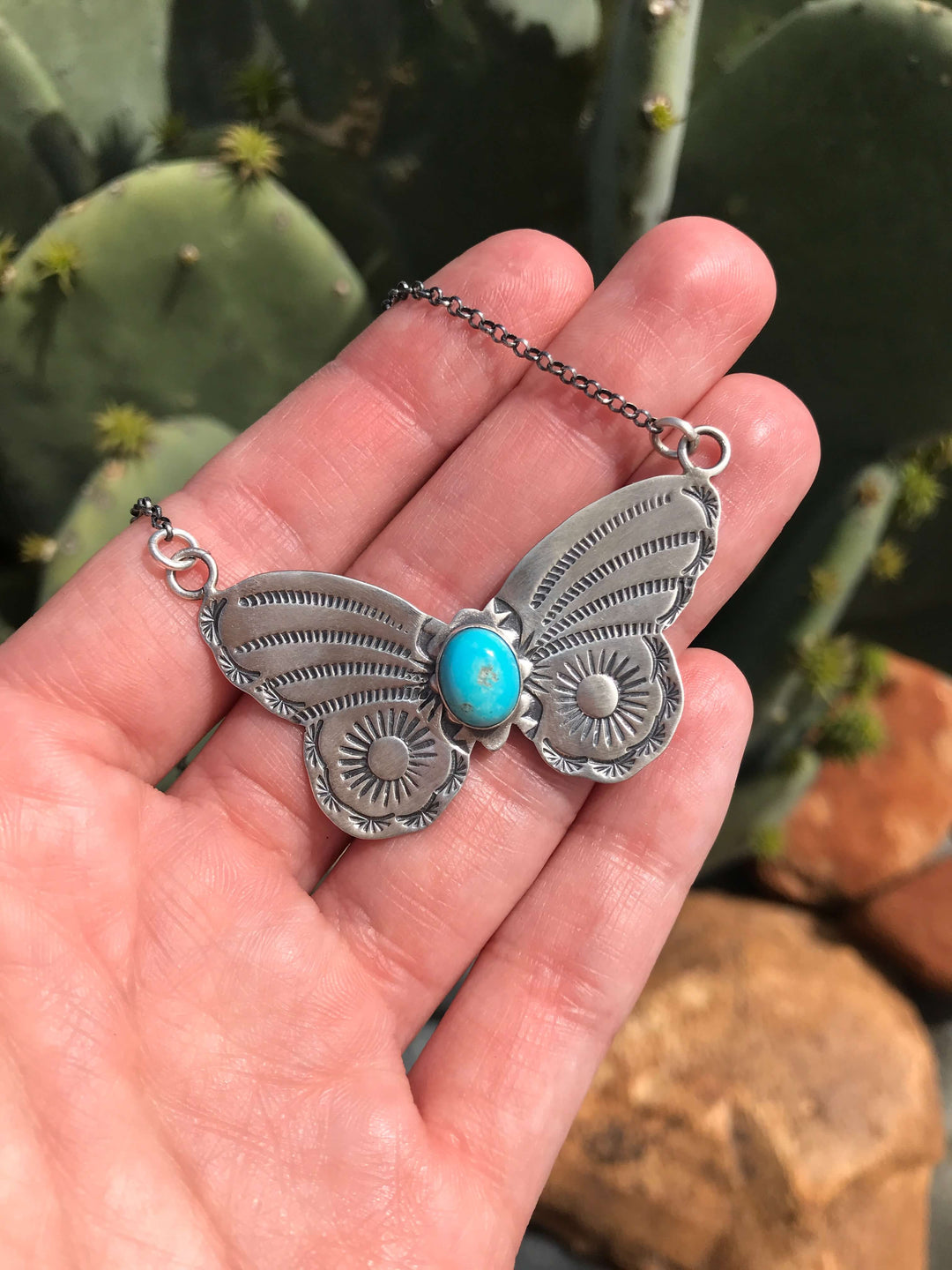 The Butterfly Necklace, 6-Necklaces-Calli Co., Turquoise and Silver Jewelry, Native American Handmade, Zuni Tribe, Navajo Tribe, Brock Texas