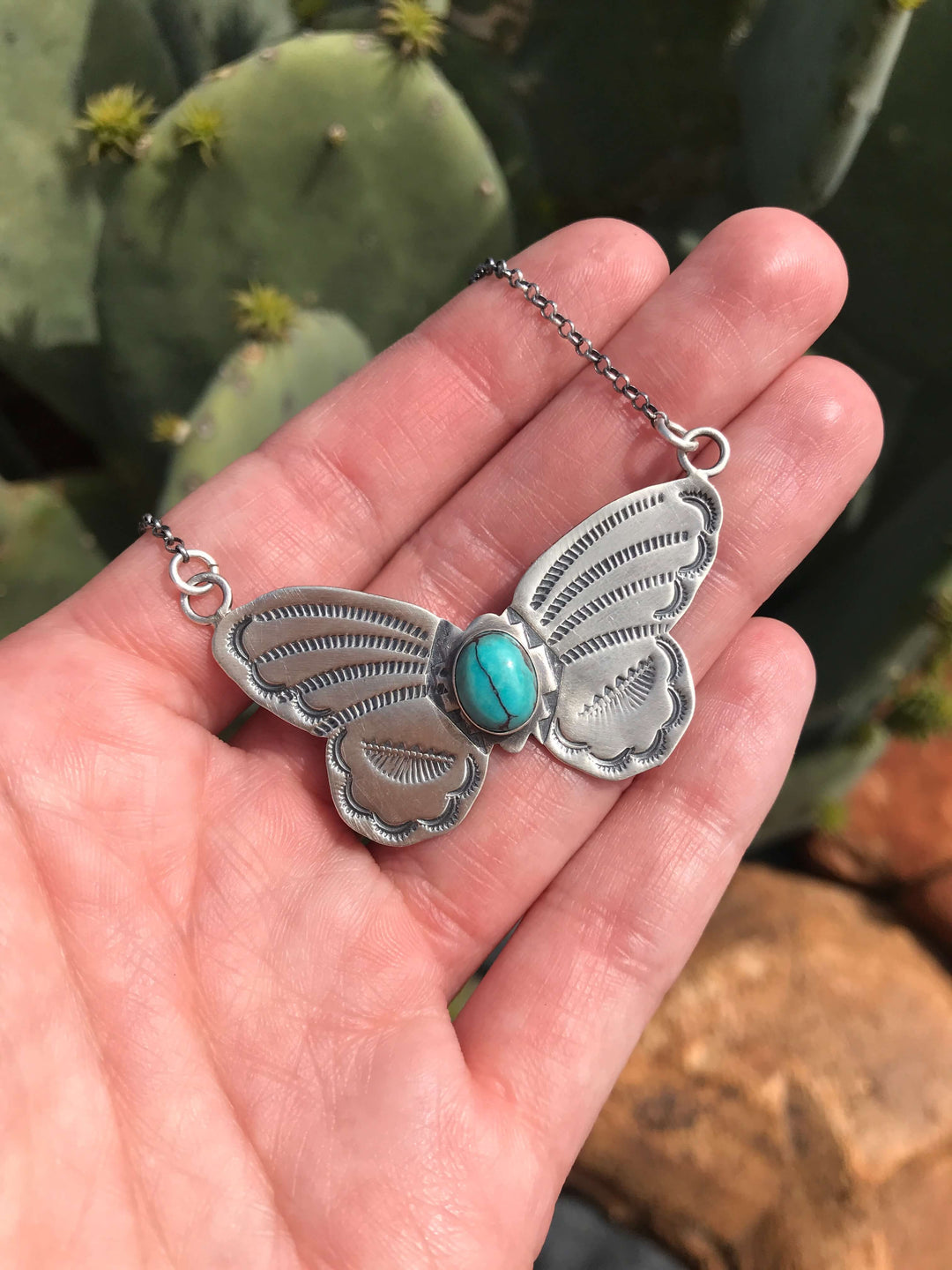 The Butterfly Necklace, 7-Necklaces-Calli Co., Turquoise and Silver Jewelry, Native American Handmade, Zuni Tribe, Navajo Tribe, Brock Texas