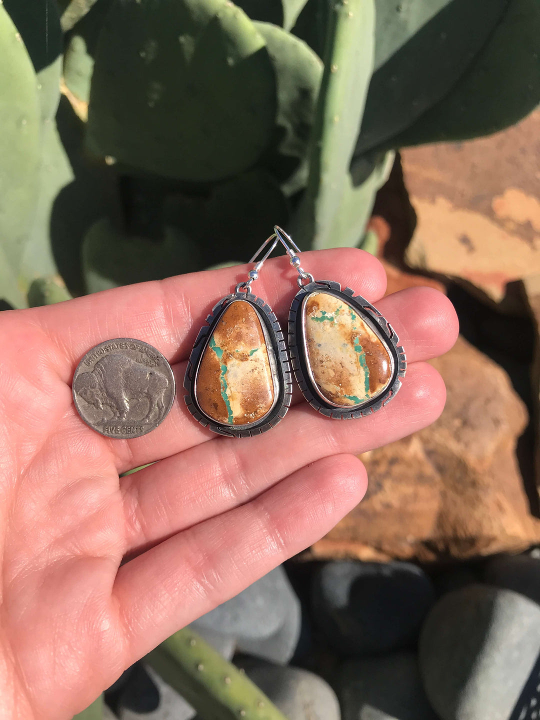 The Turquoise Dangle Earrings, 30-Earrings-Calli Co., Turquoise and Silver Jewelry, Native American Handmade, Zuni Tribe, Navajo Tribe, Brock Texas