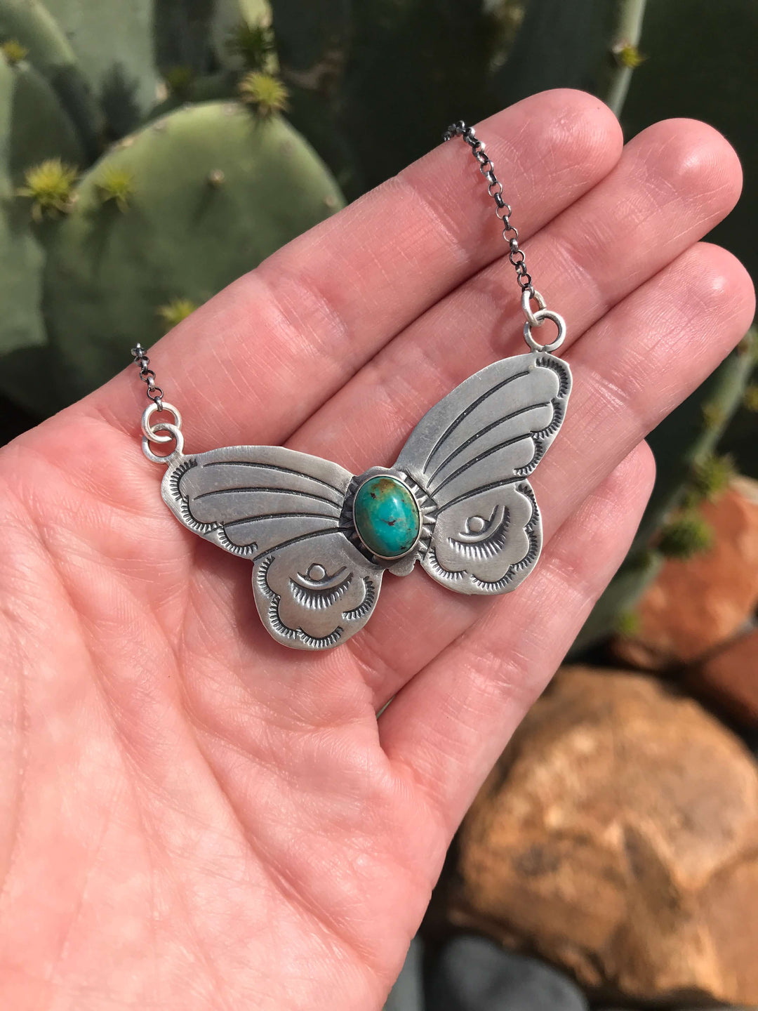 The Butterfly Necklace, 9-Necklaces-Calli Co., Turquoise and Silver Jewelry, Native American Handmade, Zuni Tribe, Navajo Tribe, Brock Texas