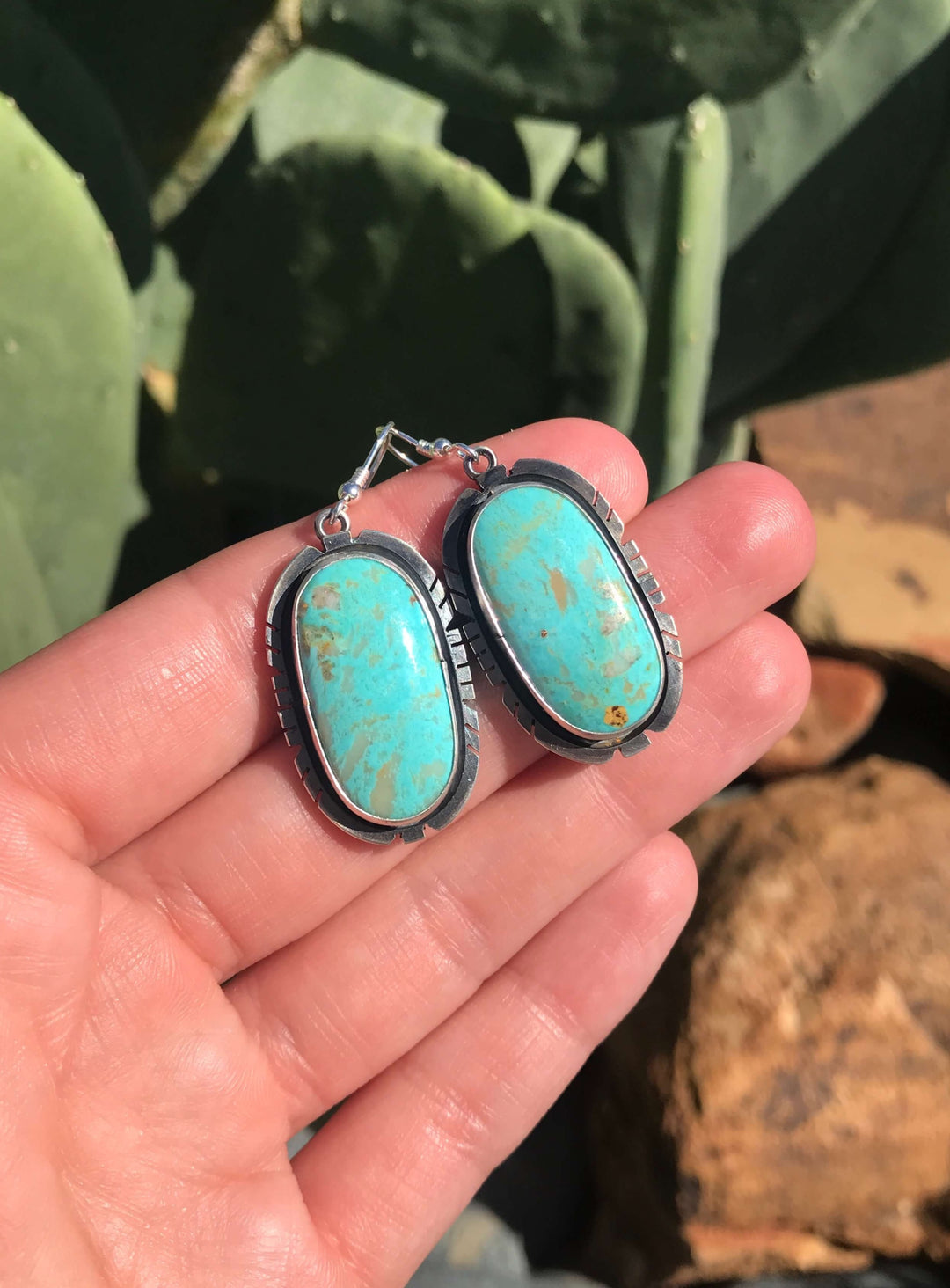 The Turquoise Dangle Earrings, 32-Earrings-Calli Co., Turquoise and Silver Jewelry, Native American Handmade, Zuni Tribe, Navajo Tribe, Brock Texas