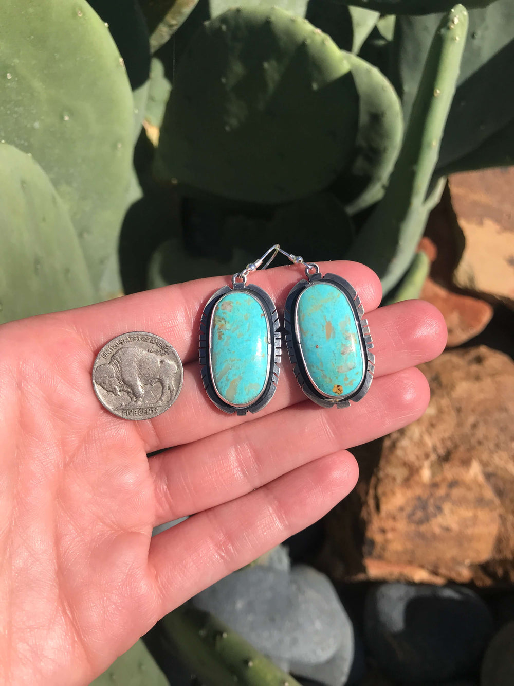 The Turquoise Dangle Earrings, 32-Earrings-Calli Co., Turquoise and Silver Jewelry, Native American Handmade, Zuni Tribe, Navajo Tribe, Brock Texas