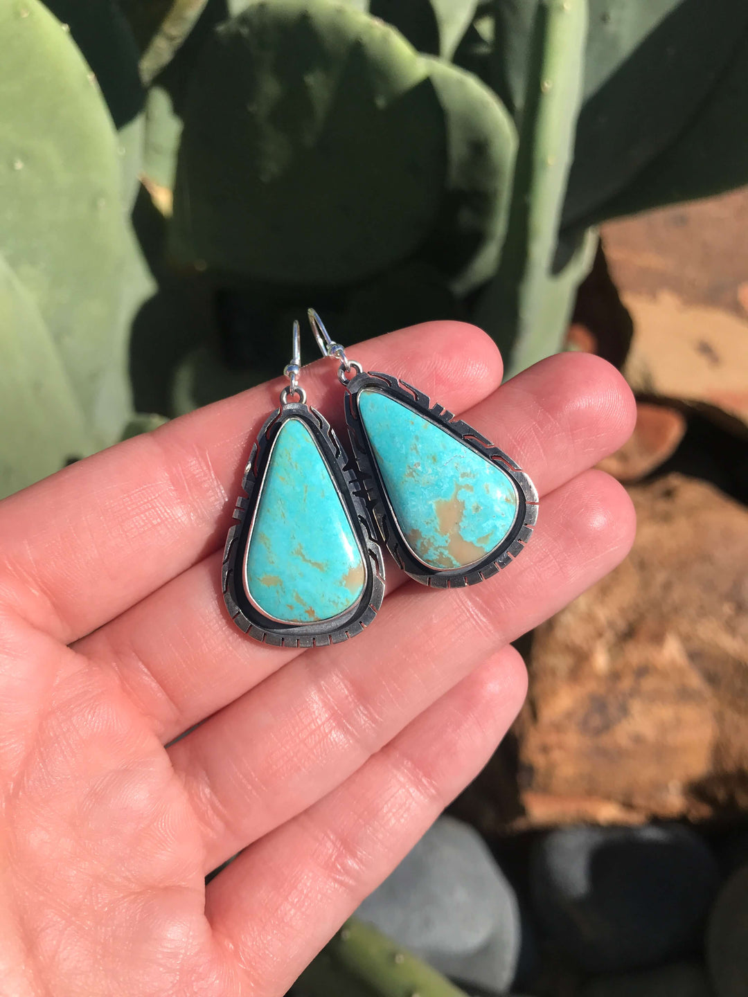The Turquoise Dangle Earrings, 31-Earrings-Calli Co., Turquoise and Silver Jewelry, Native American Handmade, Zuni Tribe, Navajo Tribe, Brock Texas