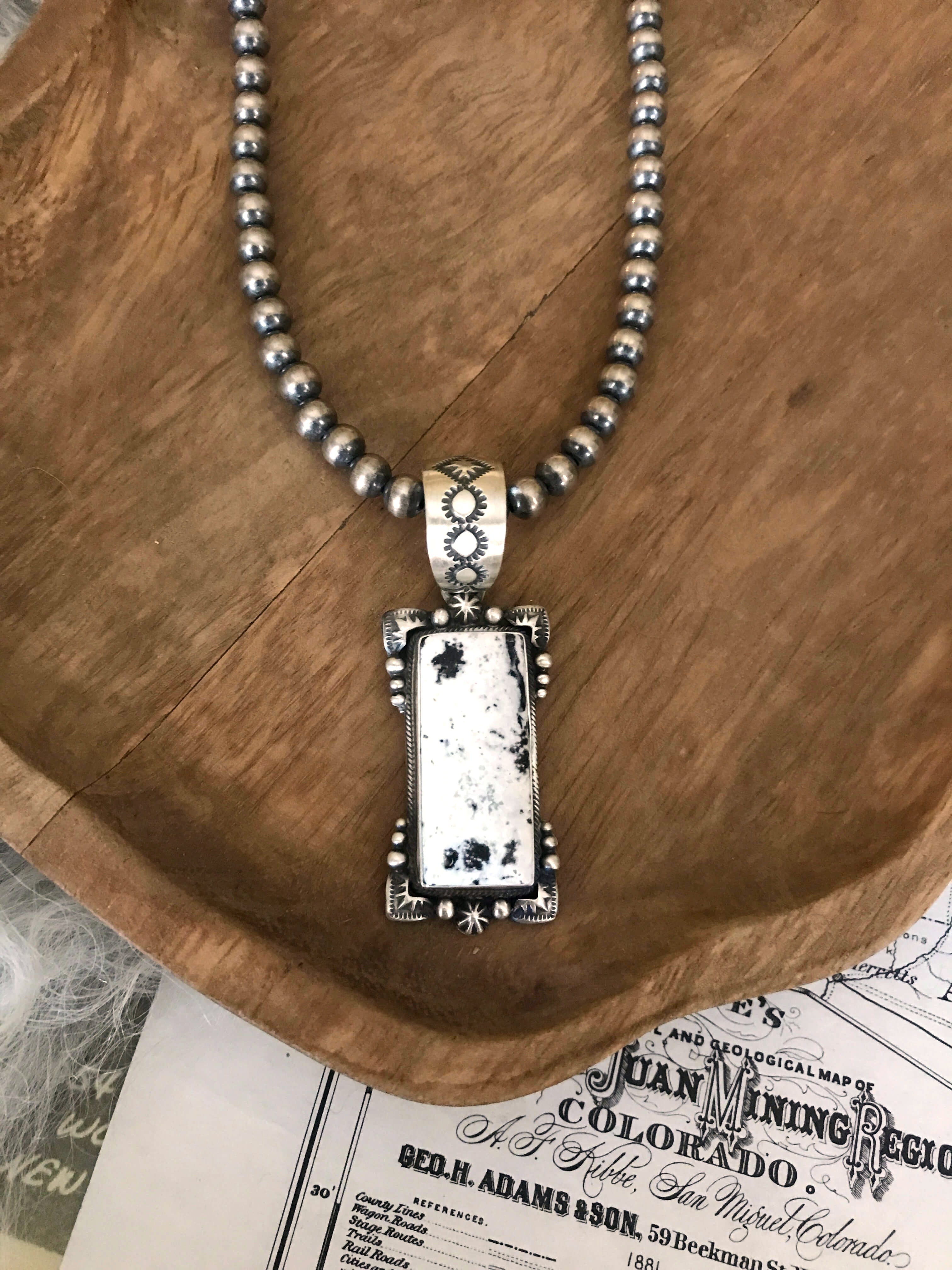 The Oriana White Buffalo Pendant-Pendants-Calli Co., Turquoise and Silver Jewelry, Native American Handmade, Zuni Tribe, Navajo Tribe, Brock Texas