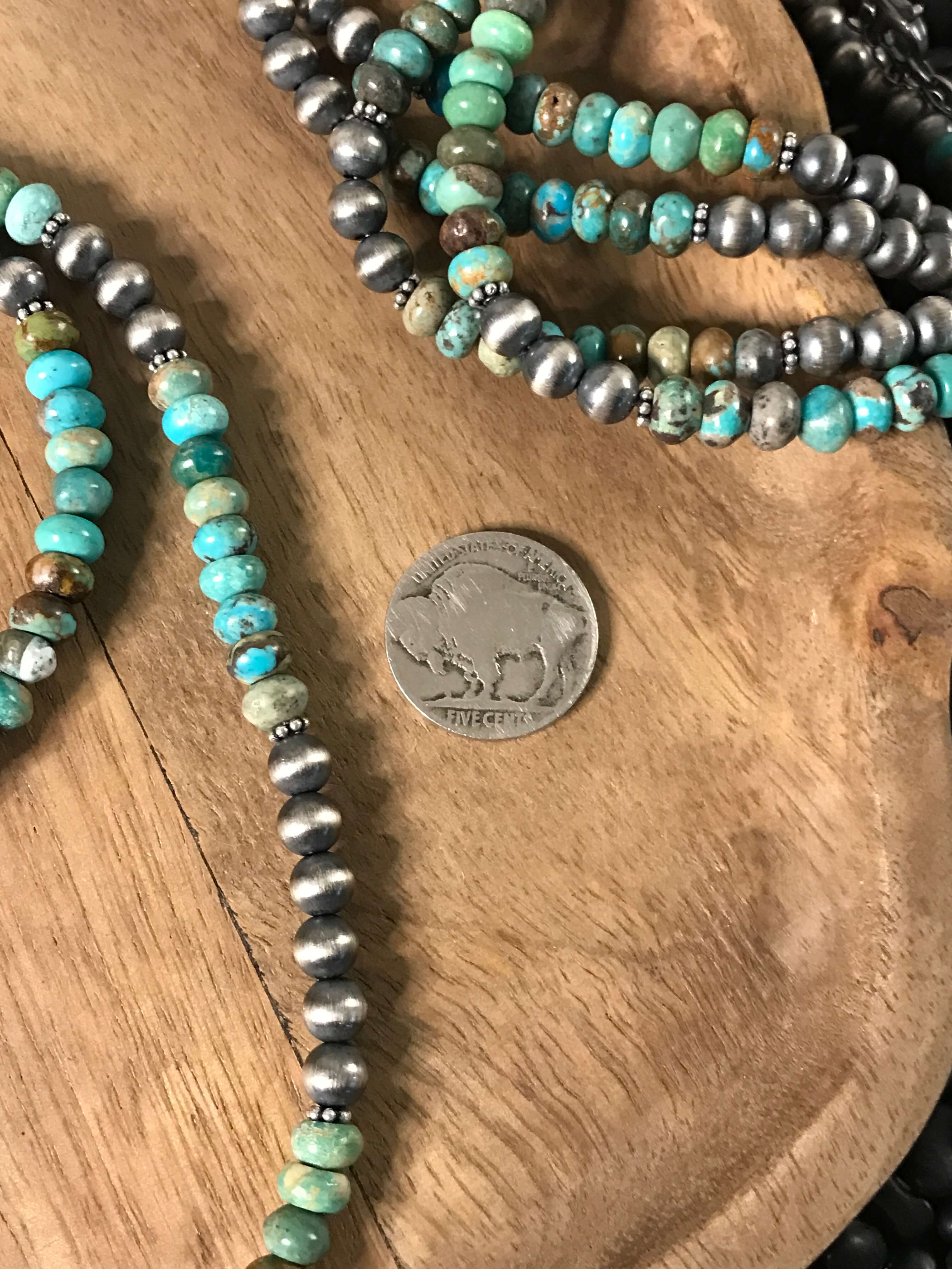 The Hudson Turquoise Necklace, 20"-Necklaces-Calli Co., Turquoise and Silver Jewelry, Native American Handmade, Zuni Tribe, Navajo Tribe, Brock Texas
