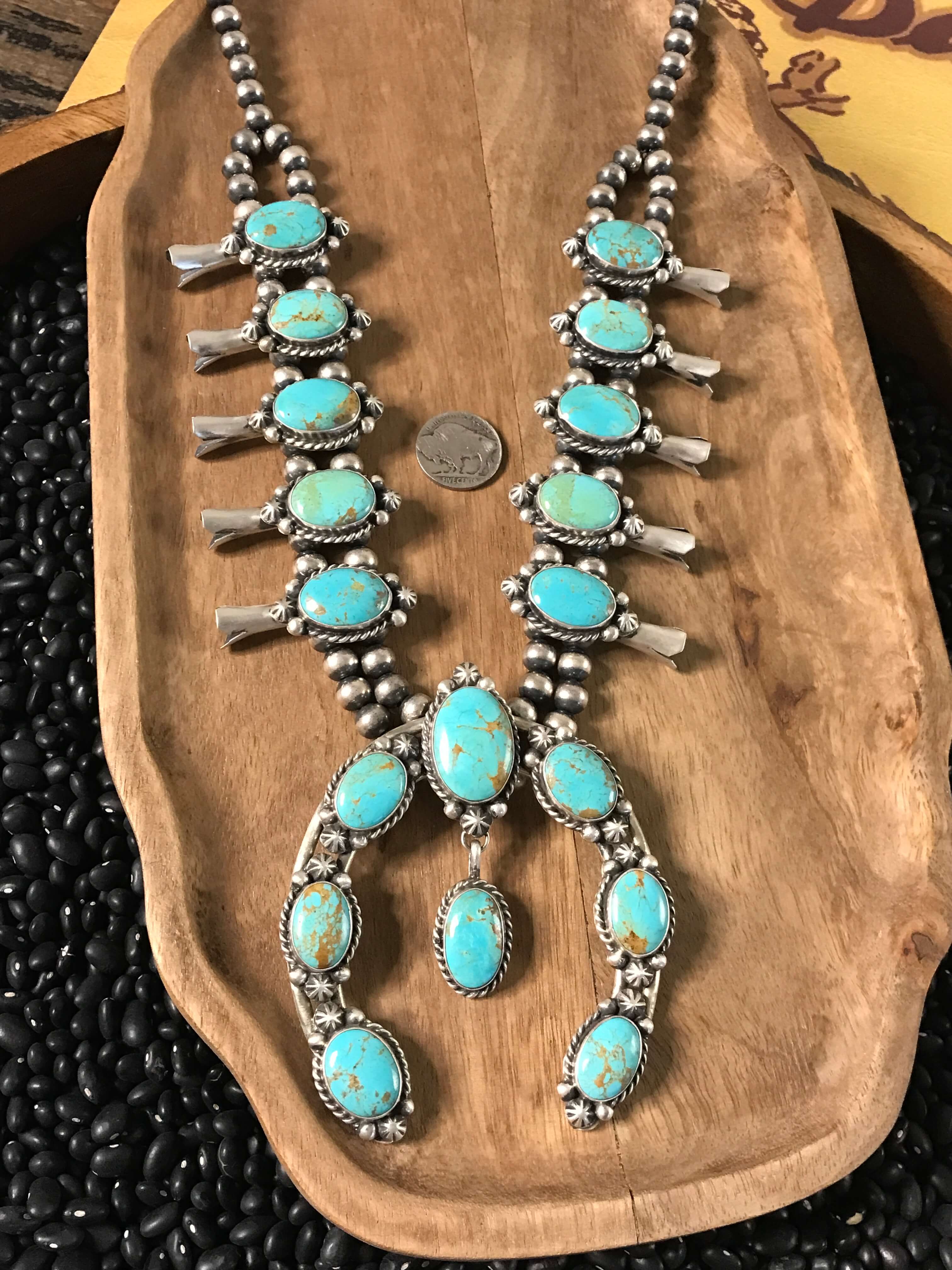 The Brisbane Squash Blossom Necklace Set-Necklaces-Calli Co., Turquoise and Silver Jewelry, Native American Handmade, Zuni Tribe, Navajo Tribe, Brock Texas