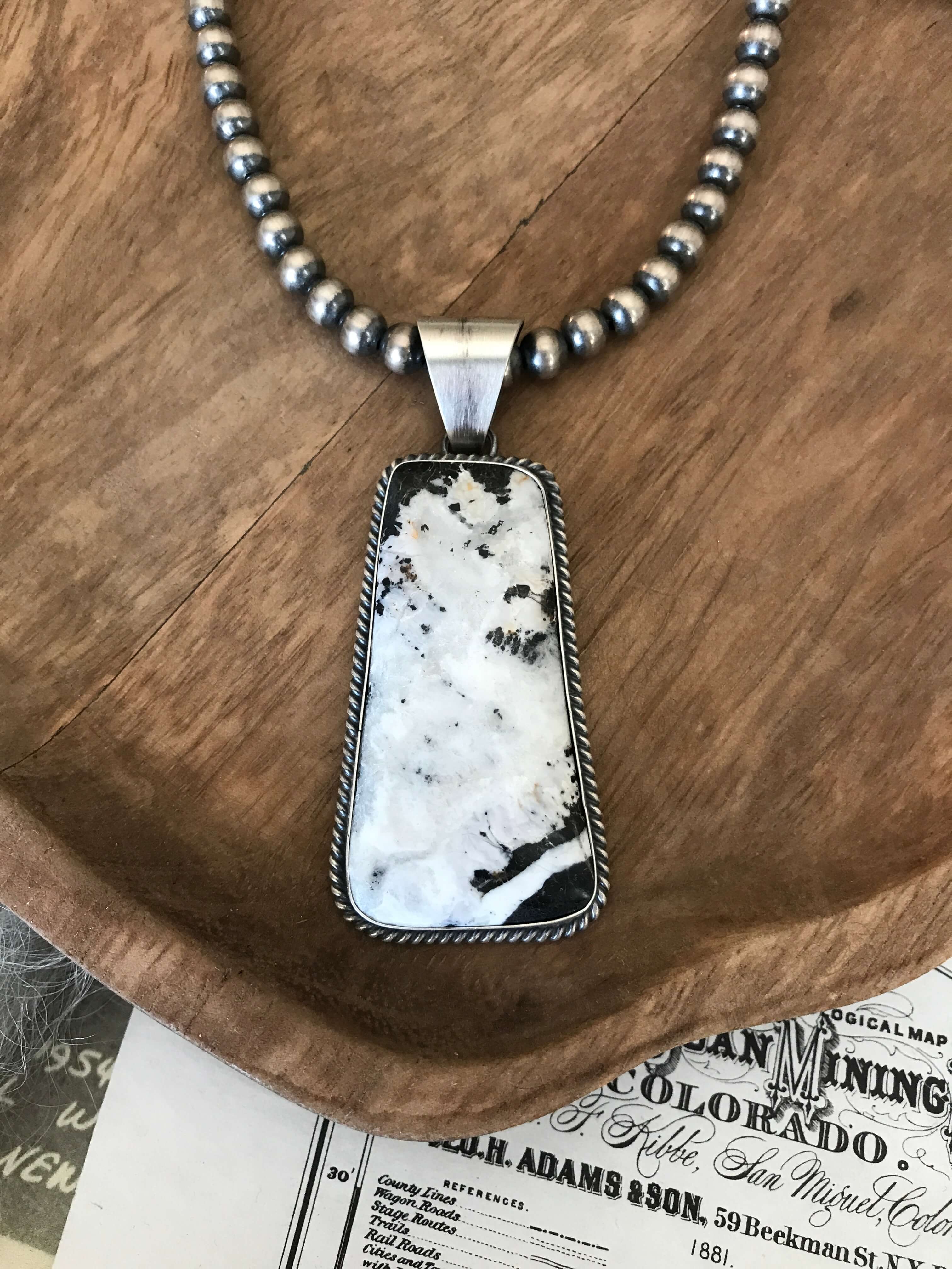 The Lala White Buffalo Pendant-Pendants-Calli Co., Turquoise and Silver Jewelry, Native American Handmade, Zuni Tribe, Navajo Tribe, Brock Texas