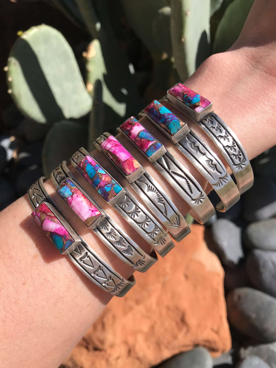 The Dahlia Bar Cuffs-Bracelets & Cuffs-Calli Co., Turquoise and Silver Jewelry, Native American Handmade, Zuni Tribe, Navajo Tribe, Brock Texas