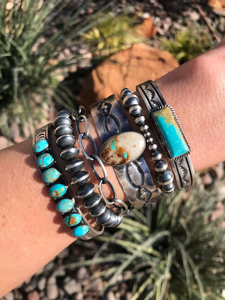The Mellow Sterling Chain Bracelet-Bracelets & Cuffs-Calli Co., Turquoise and Silver Jewelry, Native American Handmade, Zuni Tribe, Navajo Tribe, Brock Texas
