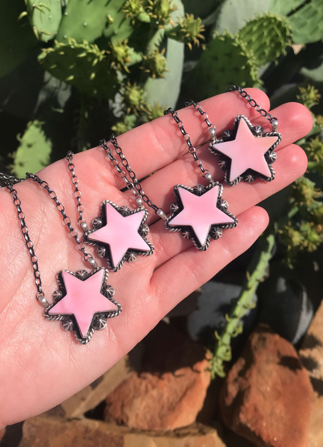 The Pink Conch Star Necklaces-Necklaces-Calli Co., Turquoise and Silver Jewelry, Native American Handmade, Zuni Tribe, Navajo Tribe, Brock Texas