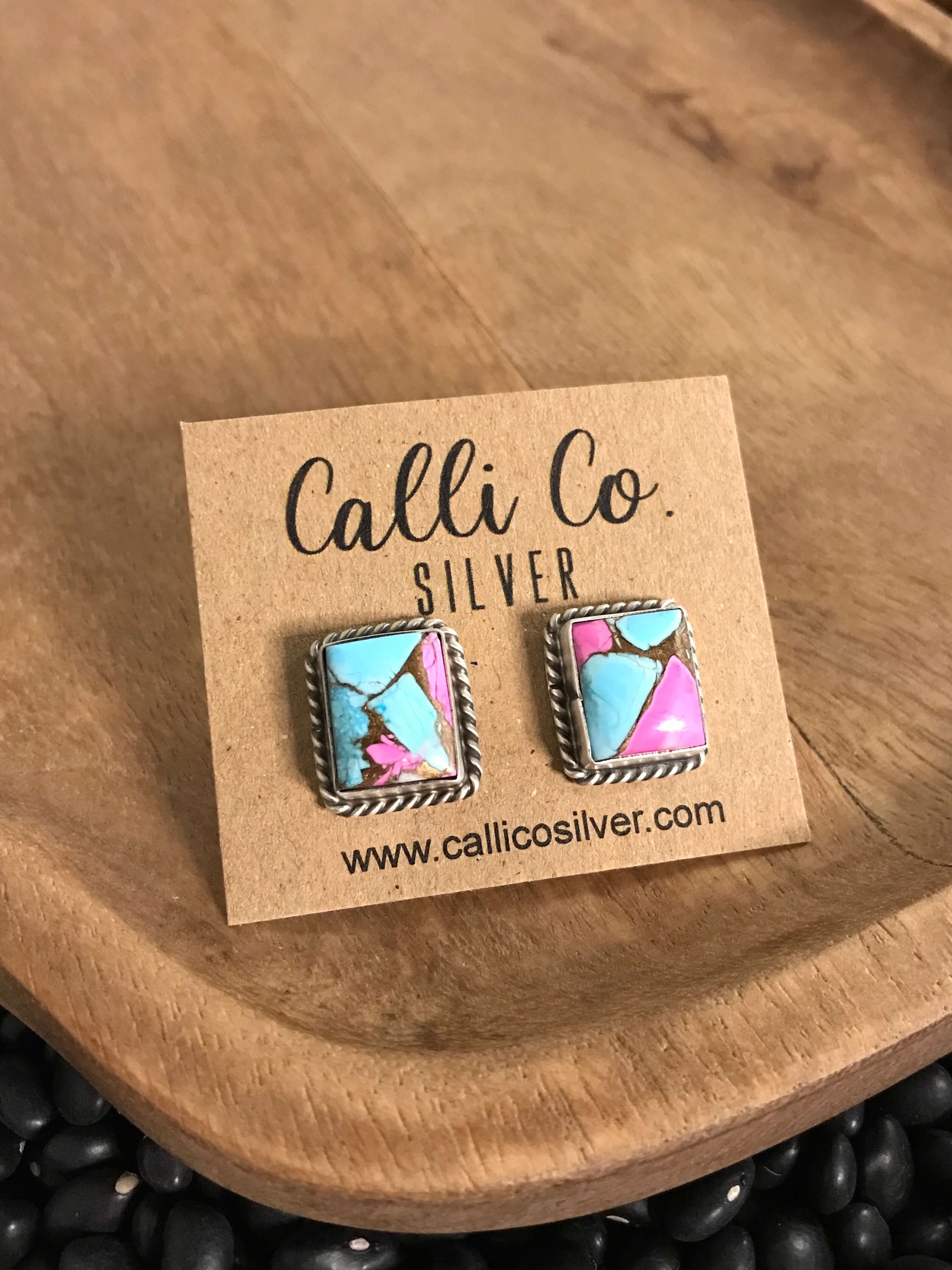 The Cotton Candy Studs, 2-Earrings-Calli Co., Turquoise and Silver Jewelry, Native American Handmade, Zuni Tribe, Navajo Tribe, Brock Texas