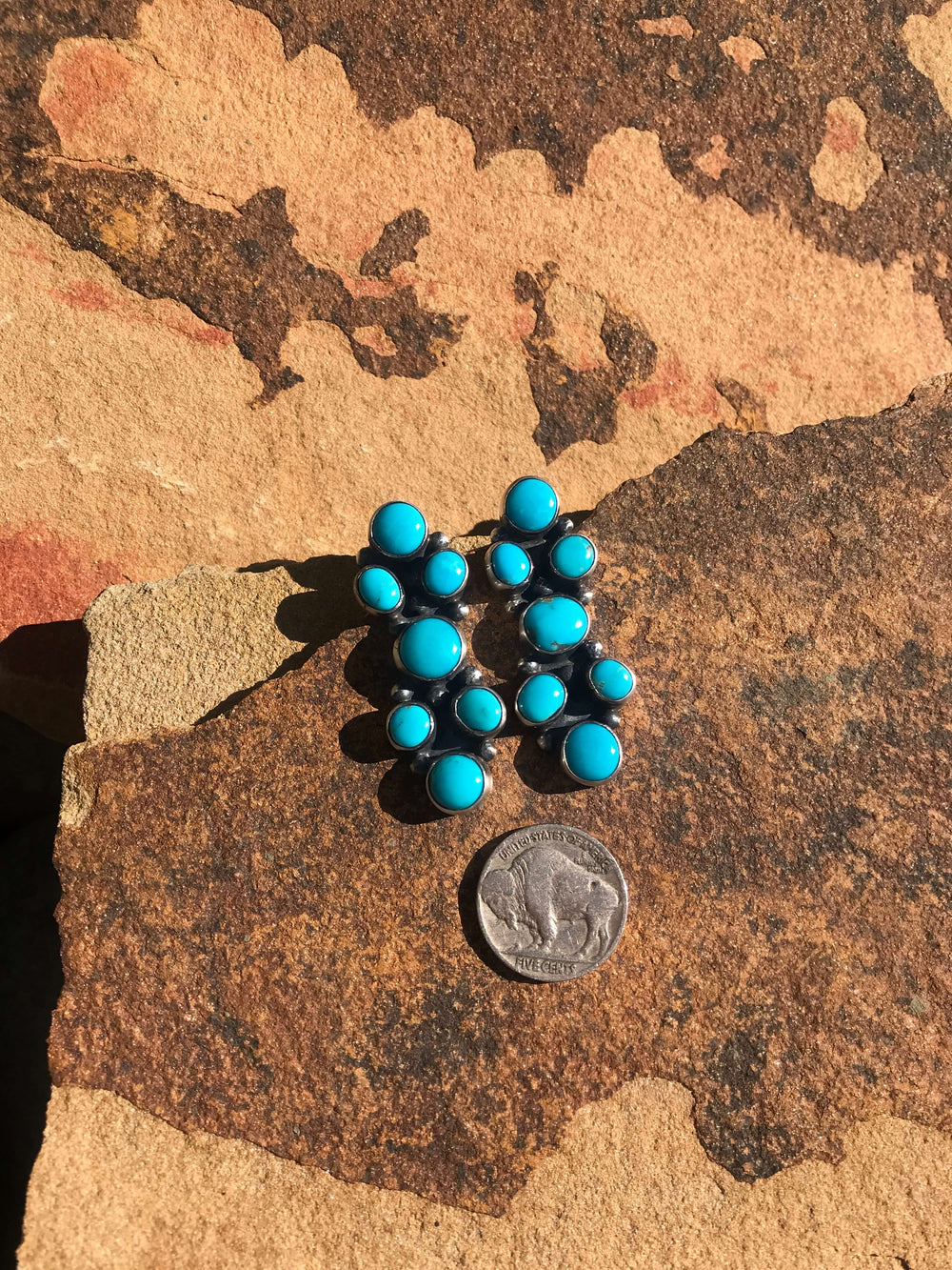 The Watson Turquoise Earrings-Earrings-Calli Co., Turquoise and Silver Jewelry, Native American Handmade, Zuni Tribe, Navajo Tribe, Brock Texas