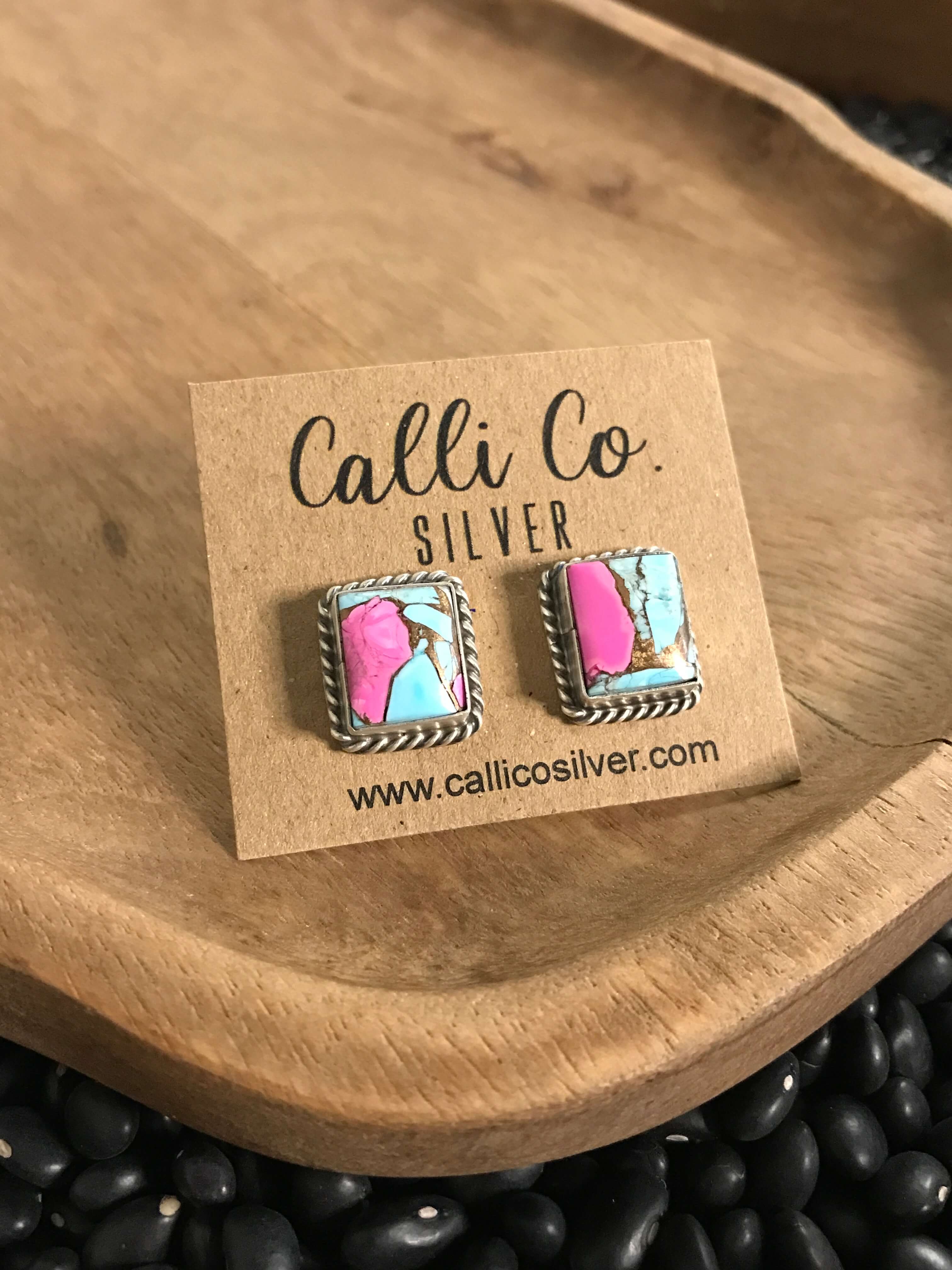 The Cotton Candy Studs, 6-Earrings-Calli Co., Turquoise and Silver Jewelry, Native American Handmade, Zuni Tribe, Navajo Tribe, Brock Texas