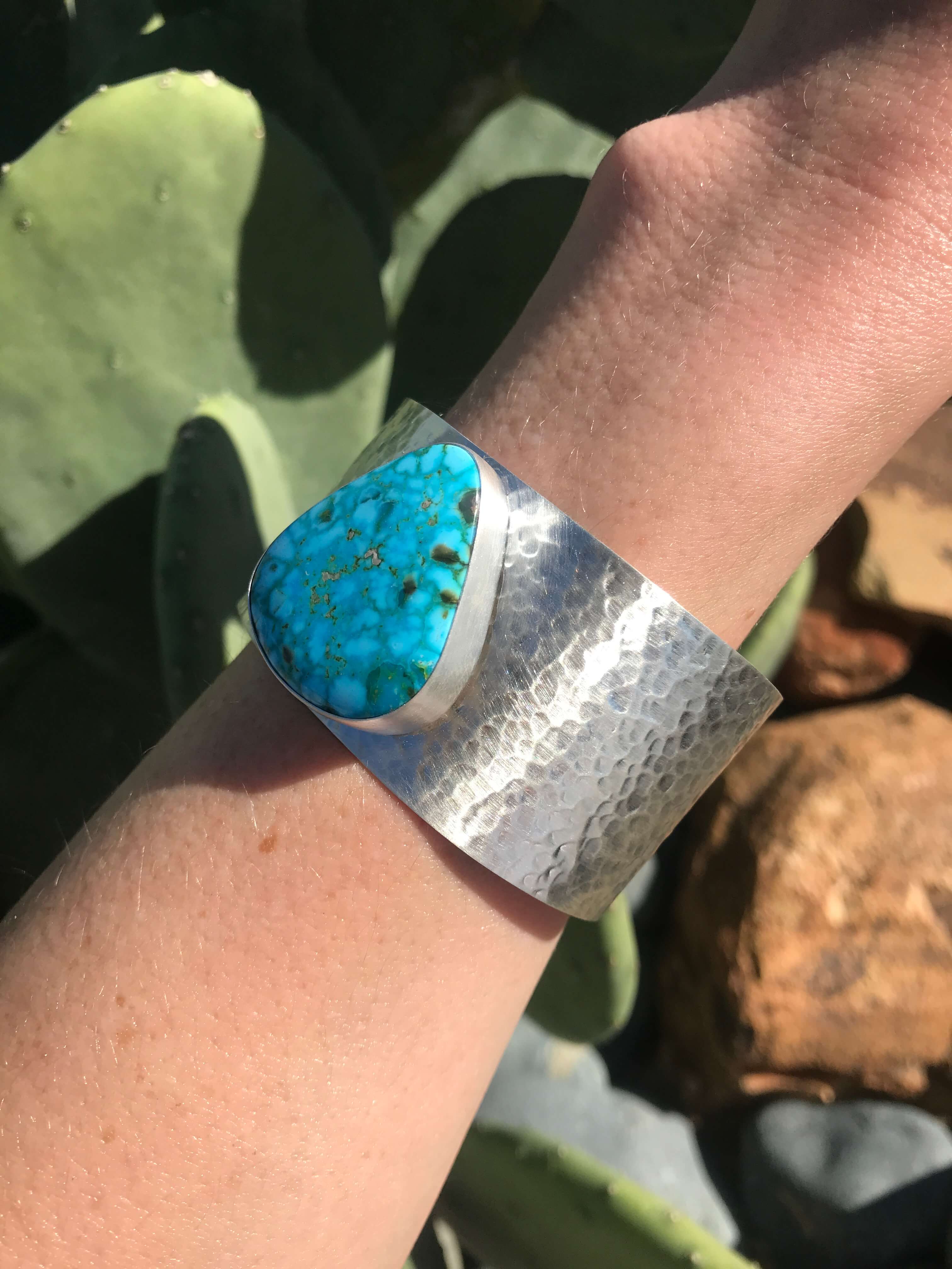 The Belle River Turquoise Cuff, 3-Bracelets & Cuffs-Calli Co., Turquoise and Silver Jewelry, Native American Handmade, Zuni Tribe, Navajo Tribe, Brock Texas