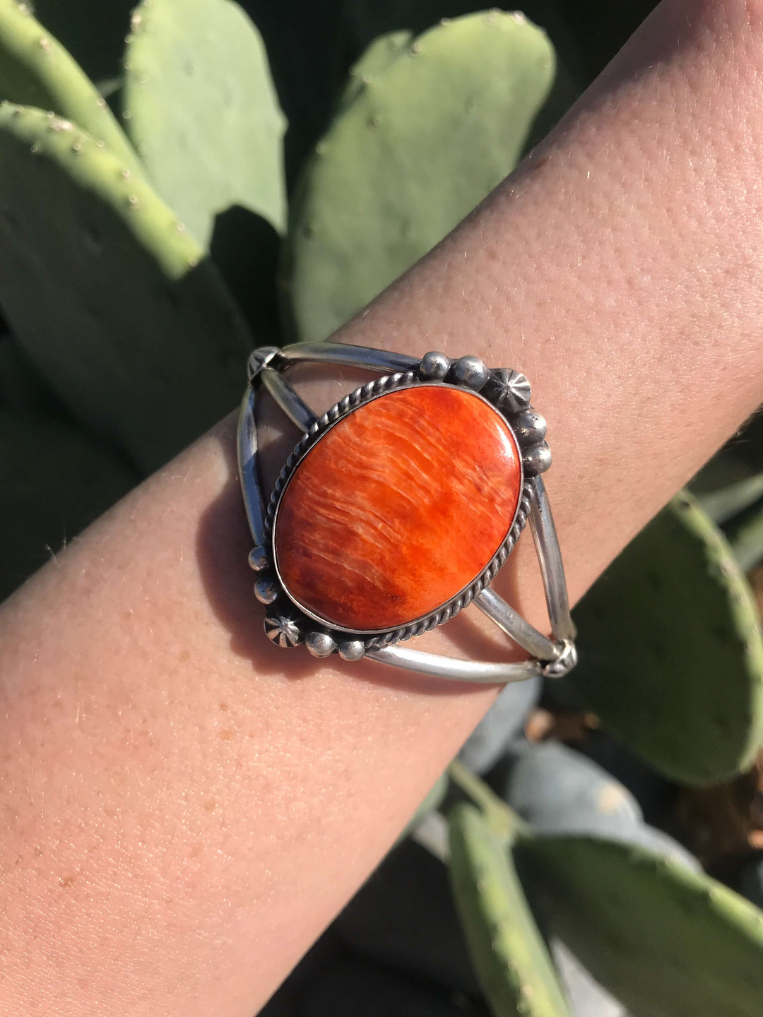 The Edens Isle Orange Spiny Cuff, 2-Bracelets & Cuffs-Calli Co., Turquoise and Silver Jewelry, Native American Handmade, Zuni Tribe, Navajo Tribe, Brock Texas
