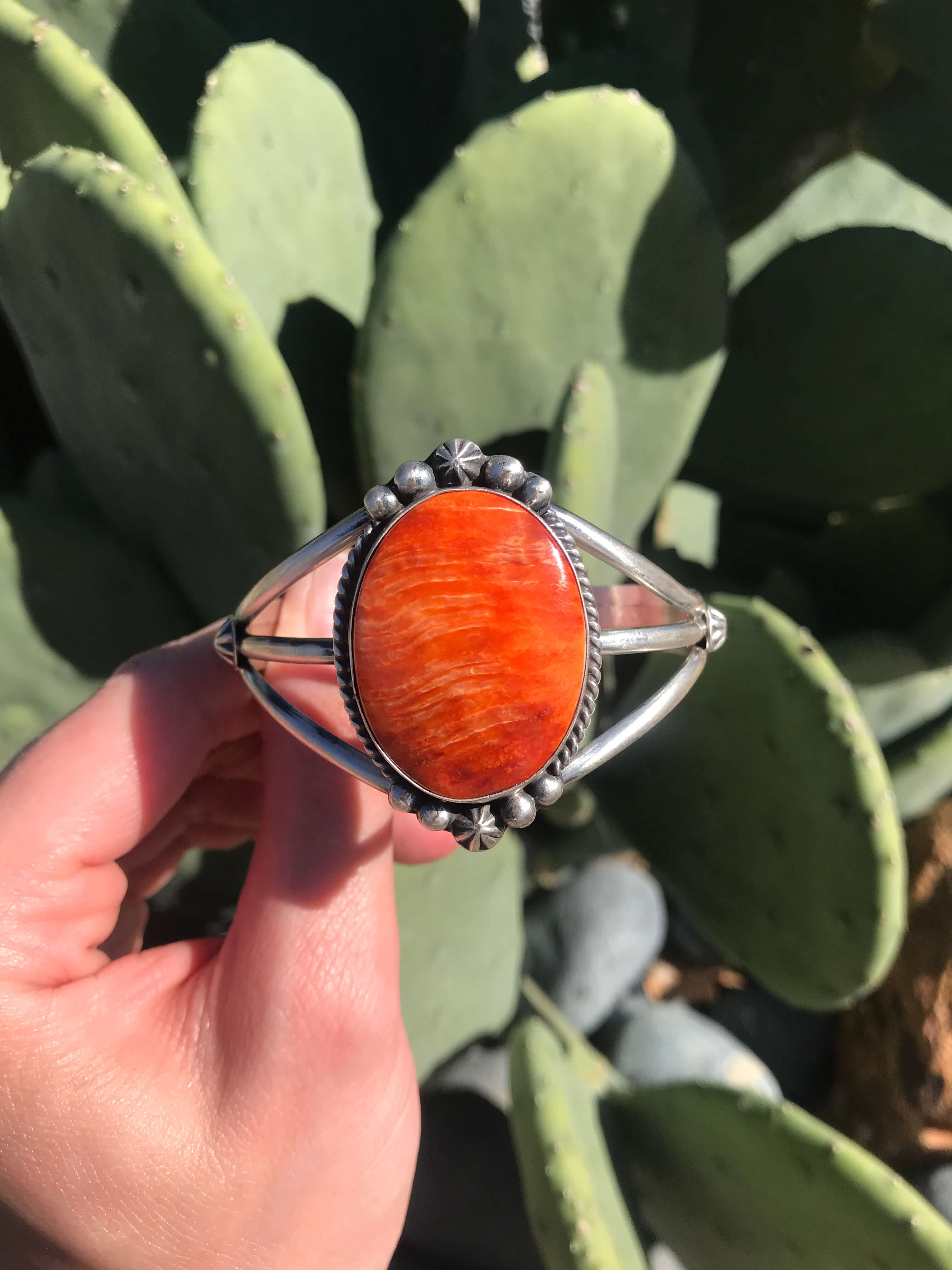 The Edens Isle Orange Spiny Cuff, 2-Bracelets & Cuffs-Calli Co., Turquoise and Silver Jewelry, Native American Handmade, Zuni Tribe, Navajo Tribe, Brock Texas