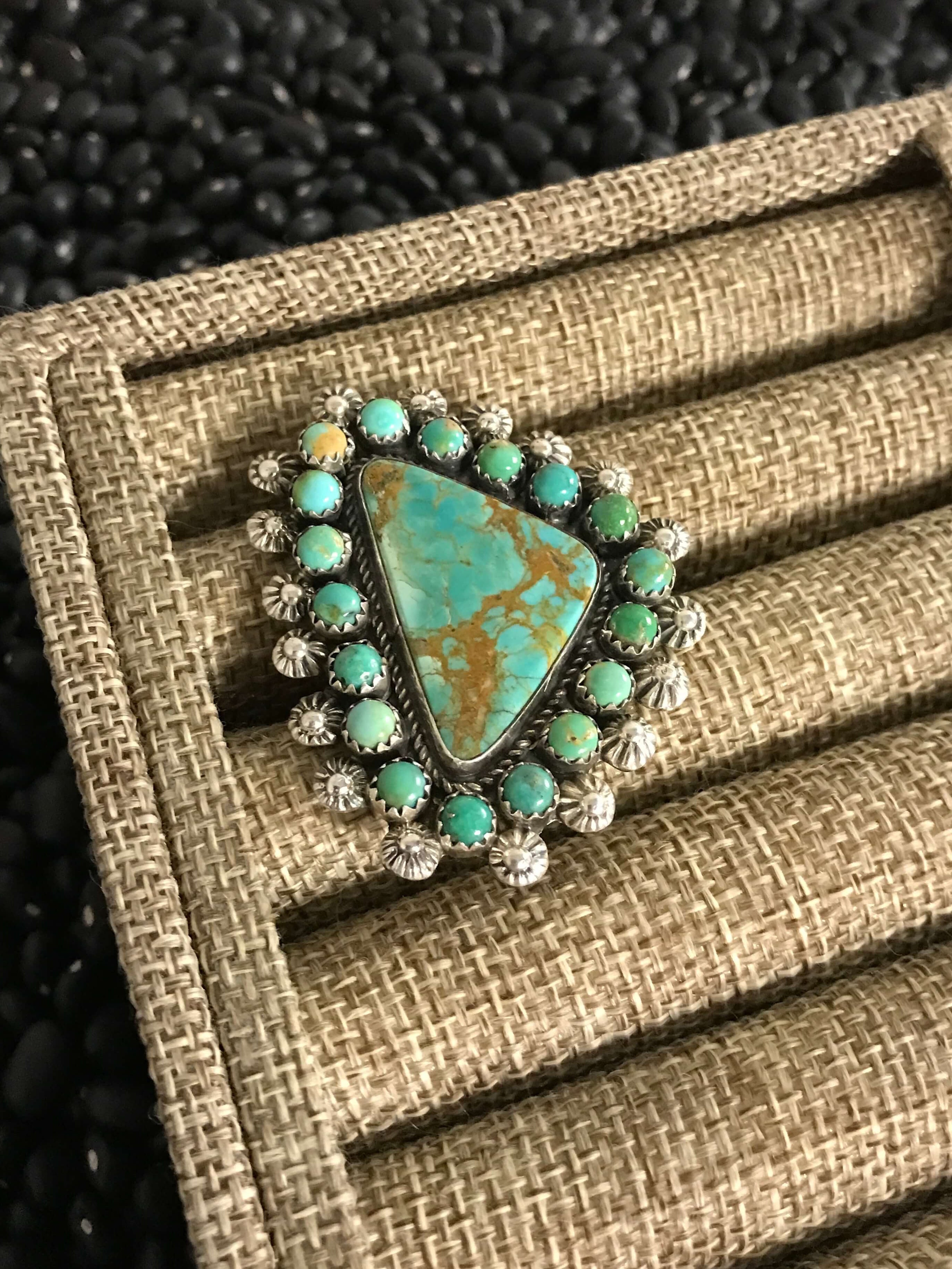 The Kalispell Ring, Sz 9.5-Rings-Calli Co., Turquoise and Silver Jewelry, Native American Handmade, Zuni Tribe, Navajo Tribe, Brock Texas