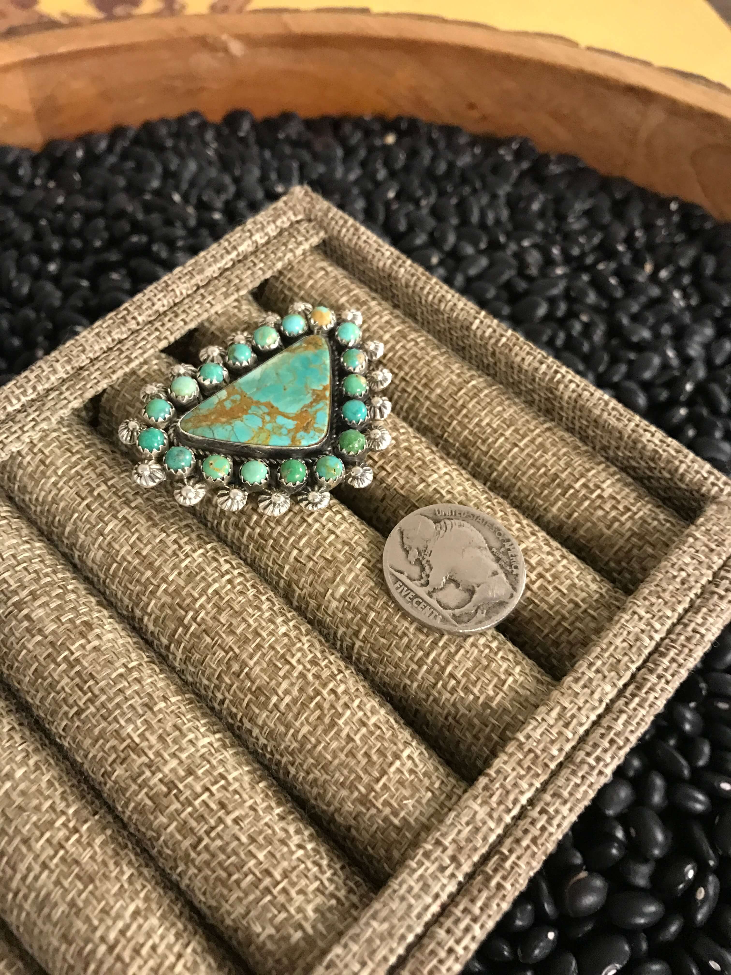 The Kalispell Ring, Sz 9.5-Rings-Calli Co., Turquoise and Silver Jewelry, Native American Handmade, Zuni Tribe, Navajo Tribe, Brock Texas