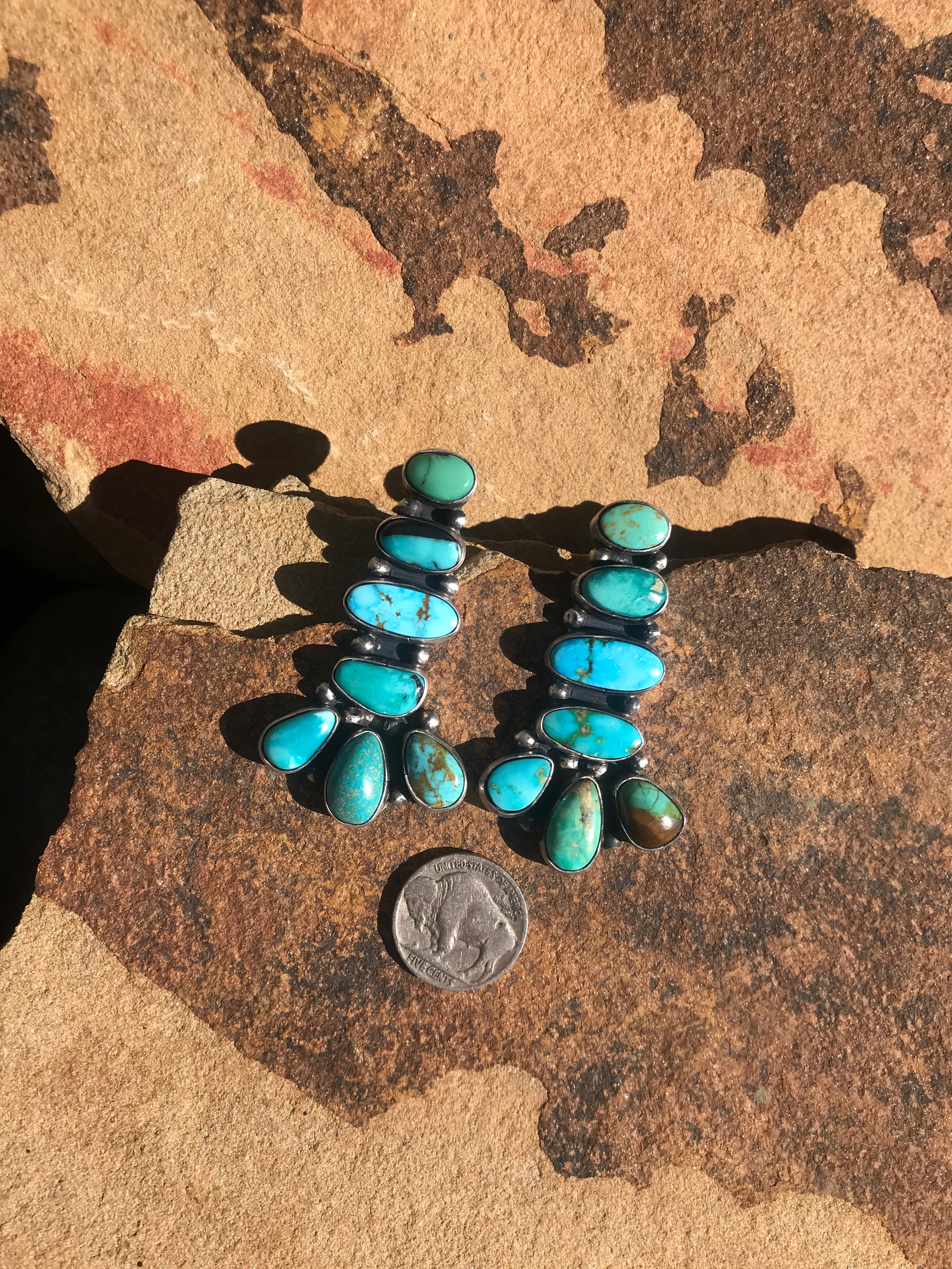 The Lennox Turquoise Statement Earrings-Earrings-Calli Co., Turquoise and Silver Jewelry, Native American Handmade, Zuni Tribe, Navajo Tribe, Brock Texas