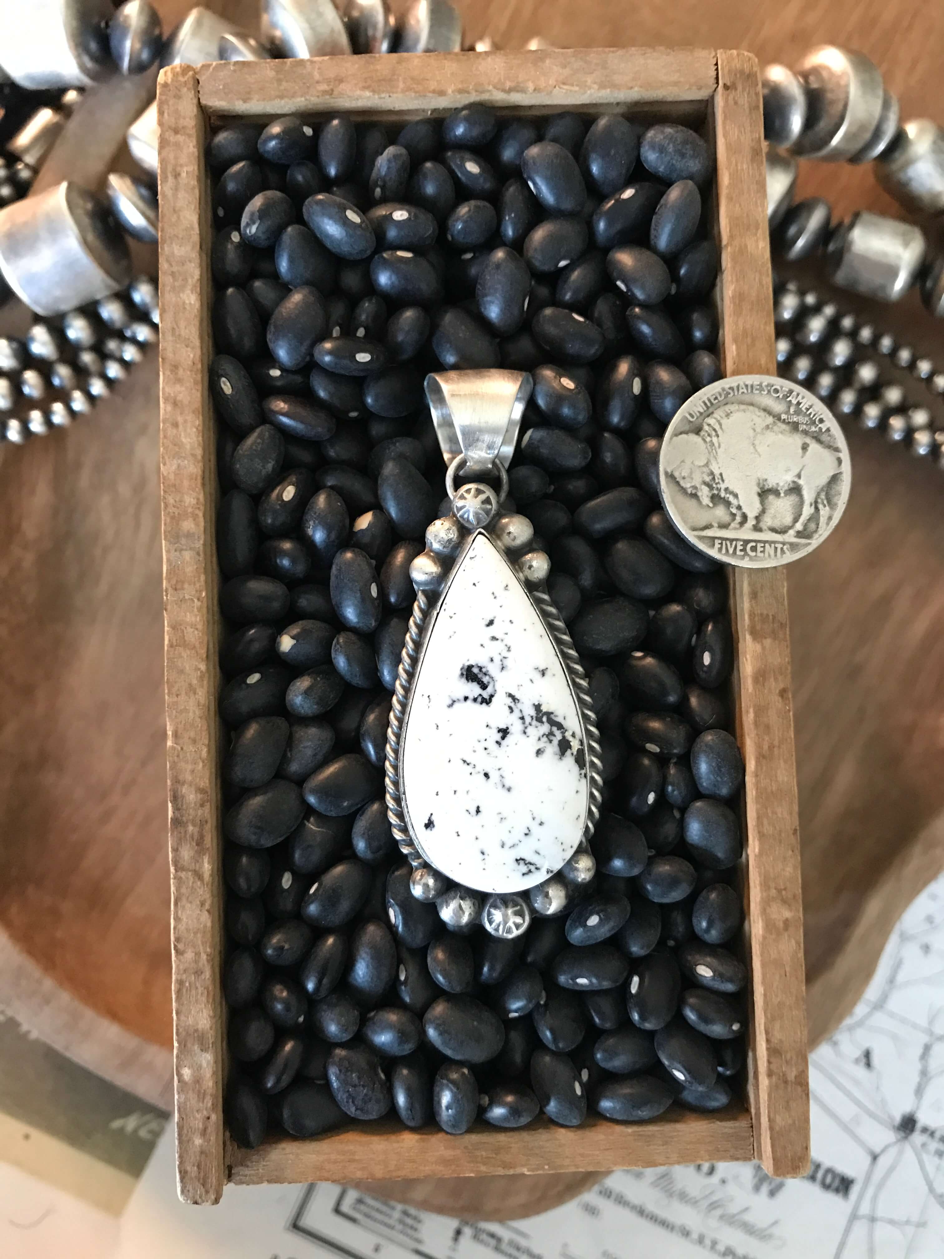 The Osoyoos White Buffalo Pendant, 1-Pendants-Calli Co., Turquoise and Silver Jewelry, Native American Handmade, Zuni Tribe, Navajo Tribe, Brock Texas