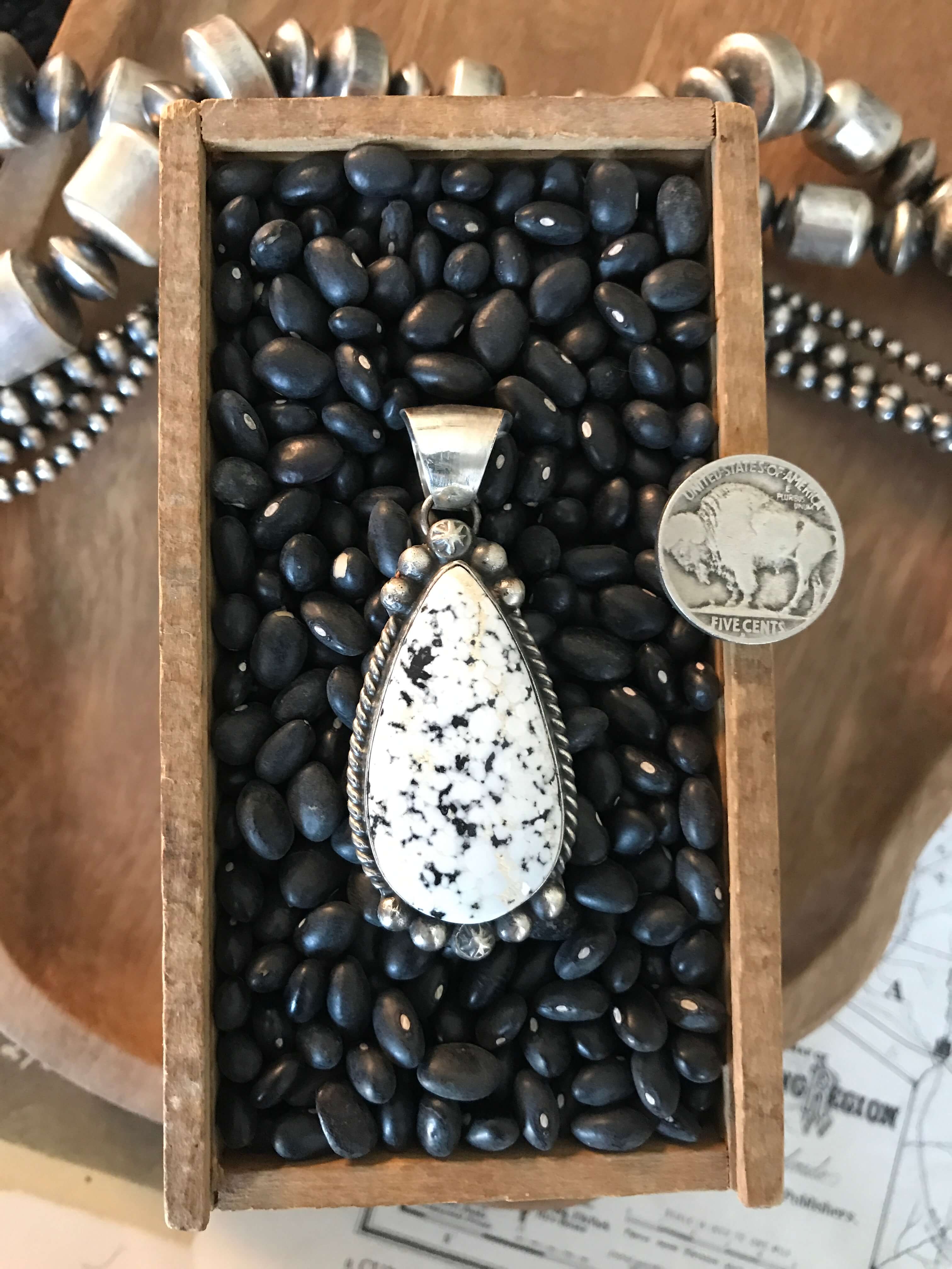 The Osoyoos White Buffalo Pendant, 4-Pendants-Calli Co., Turquoise and Silver Jewelry, Native American Handmade, Zuni Tribe, Navajo Tribe, Brock Texas