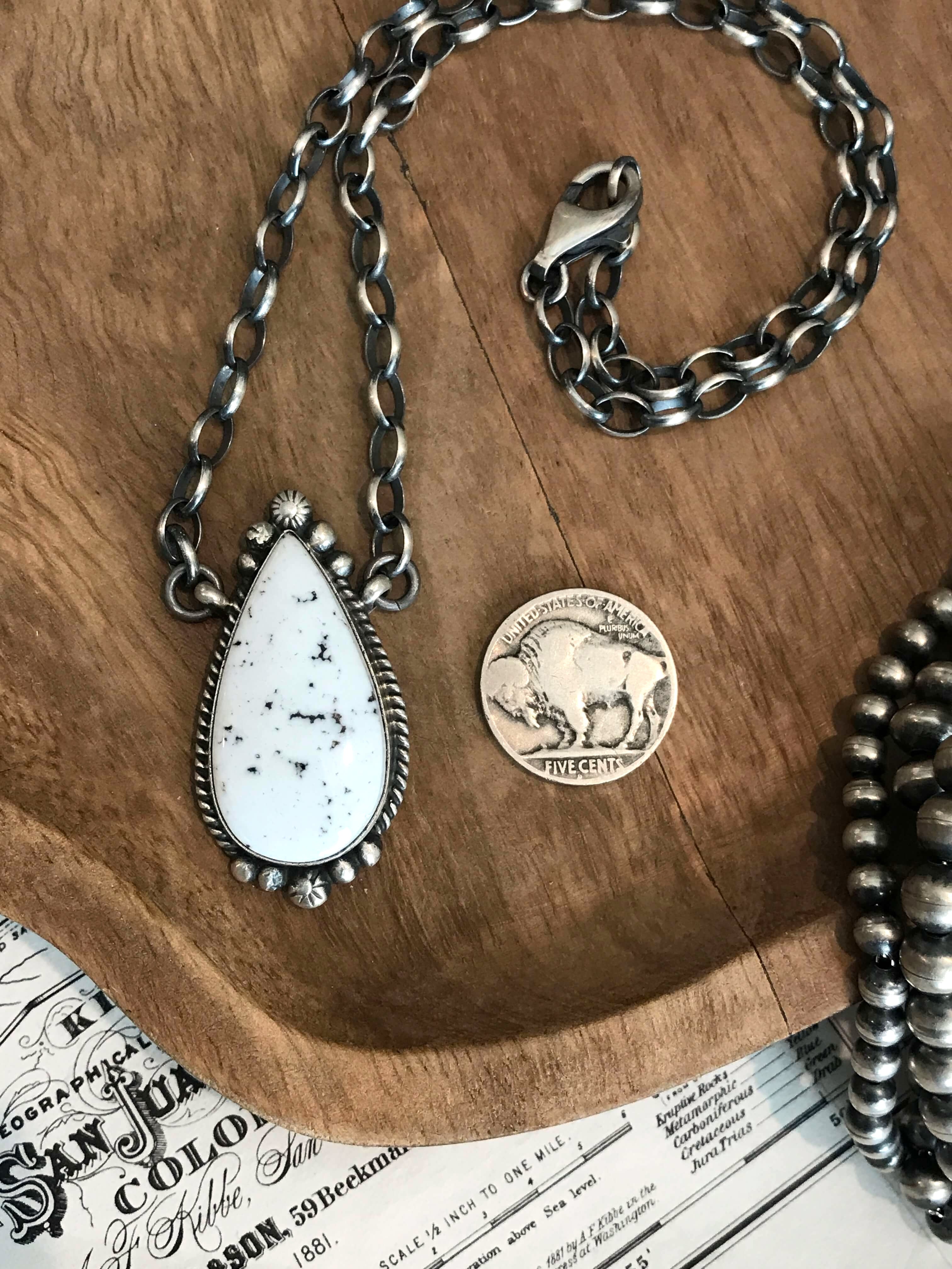 The Aberdeen White Buffalo Necklace-Necklaces-Calli Co., Turquoise and Silver Jewelry, Native American Handmade, Zuni Tribe, Navajo Tribe, Brock Texas