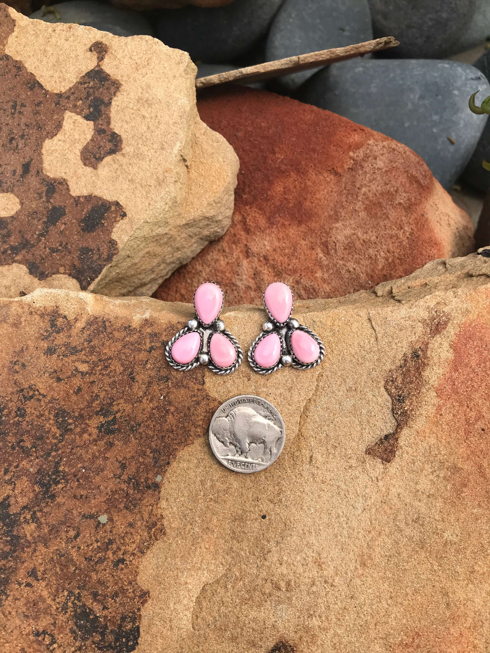 The Gracie Pink Conch Earrings, 2-Earrings-Calli Co., Turquoise and Silver Jewelry, Native American Handmade, Zuni Tribe, Navajo Tribe, Brock Texas