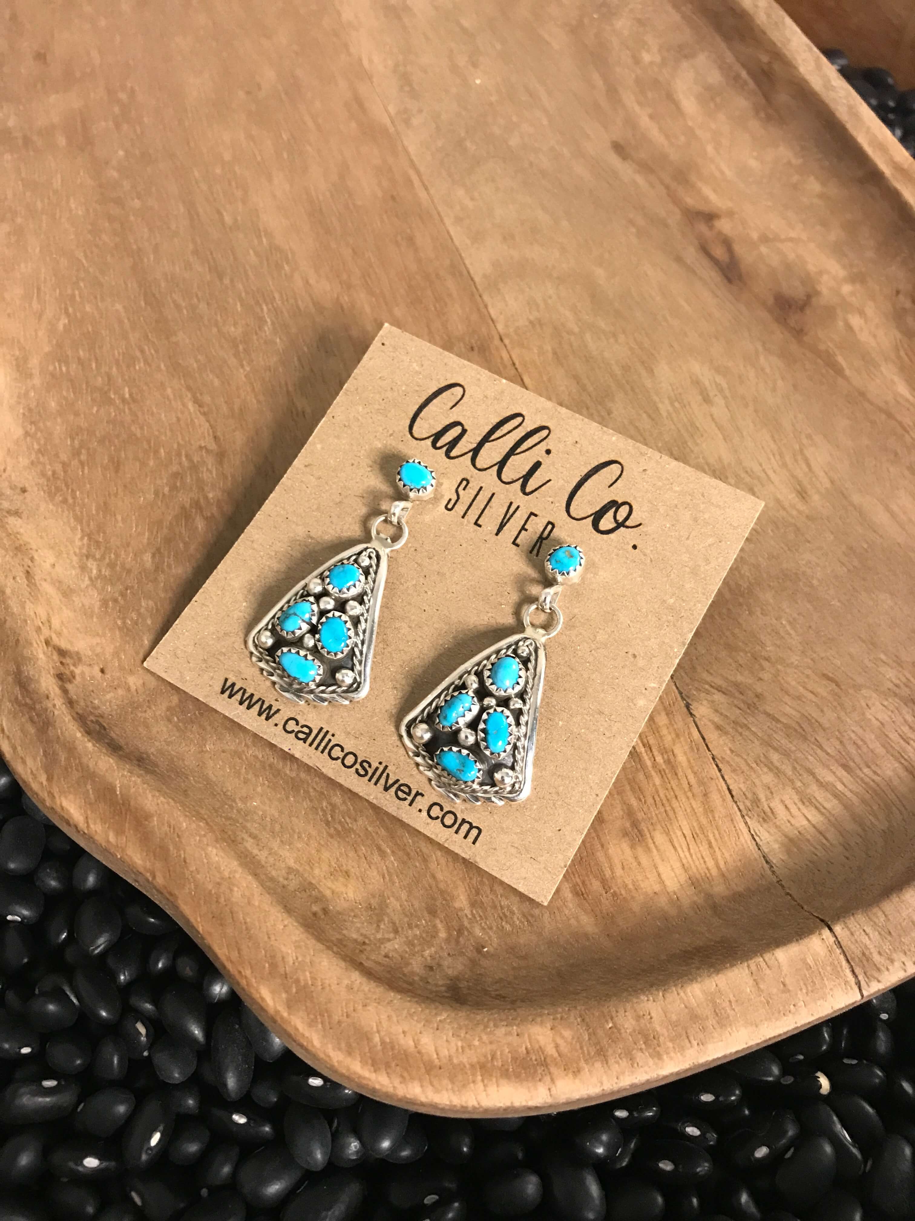 The Verona Earrings in Turquoise, 1-Earrings-Calli Co., Turquoise and Silver Jewelry, Native American Handmade, Zuni Tribe, Navajo Tribe, Brock Texas