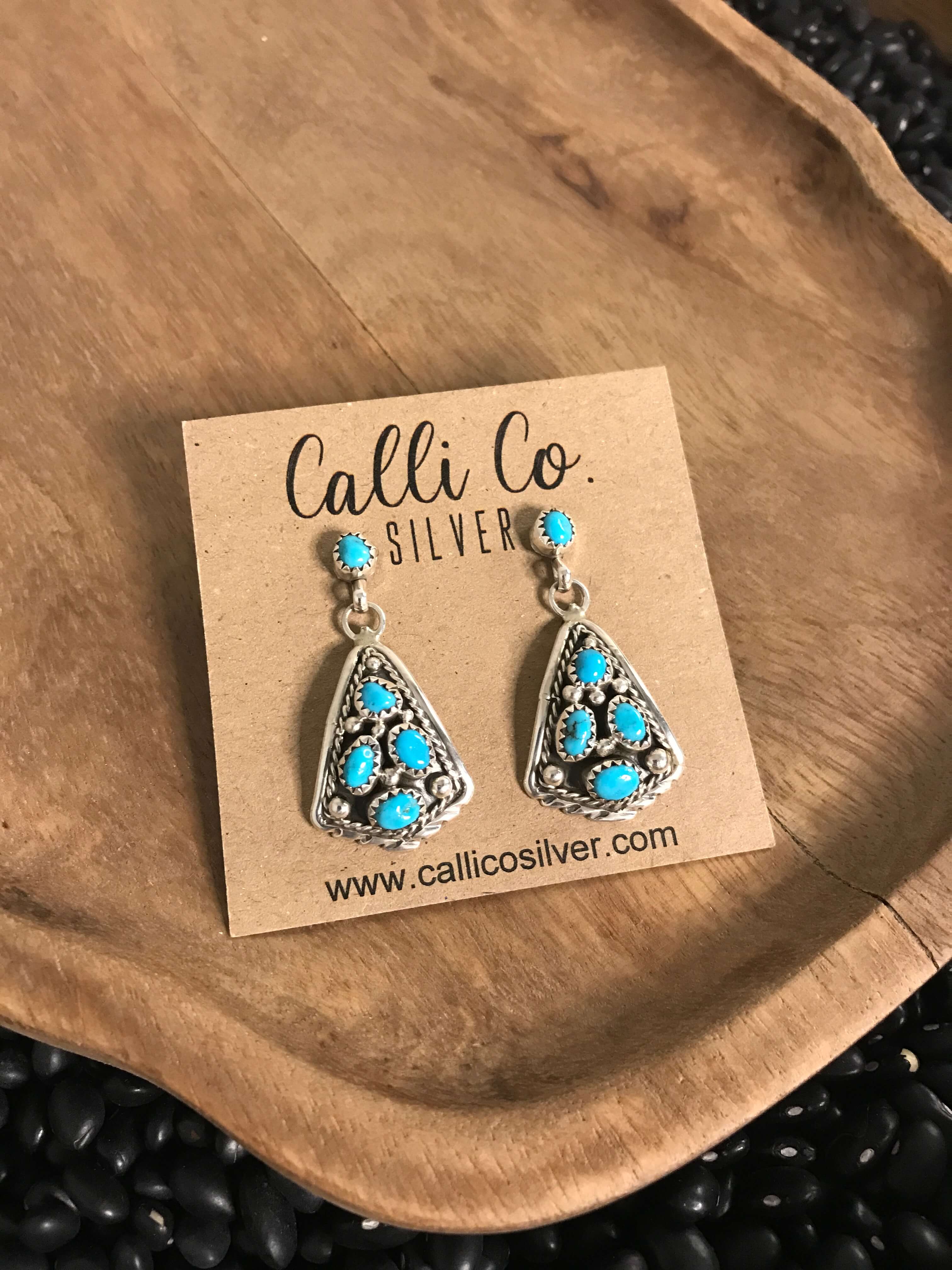The Verona Earrings in Turquoise, 4-Earrings-Calli Co., Turquoise and Silver Jewelry, Native American Handmade, Zuni Tribe, Navajo Tribe, Brock Texas