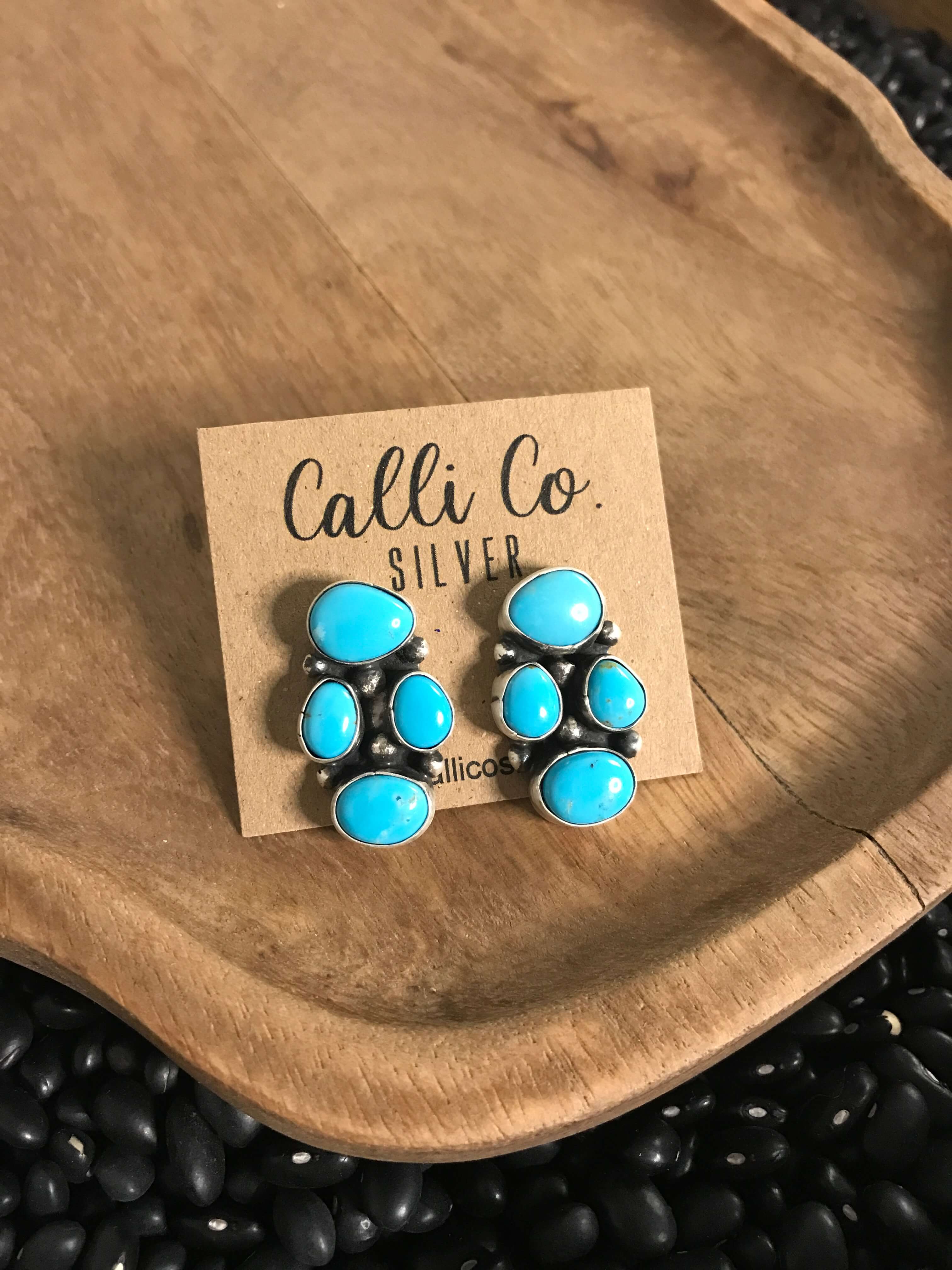 The Luna Mesa Cluster Earrings, 2-Earrings-Calli Co., Turquoise and Silver Jewelry, Native American Handmade, Zuni Tribe, Navajo Tribe, Brock Texas
