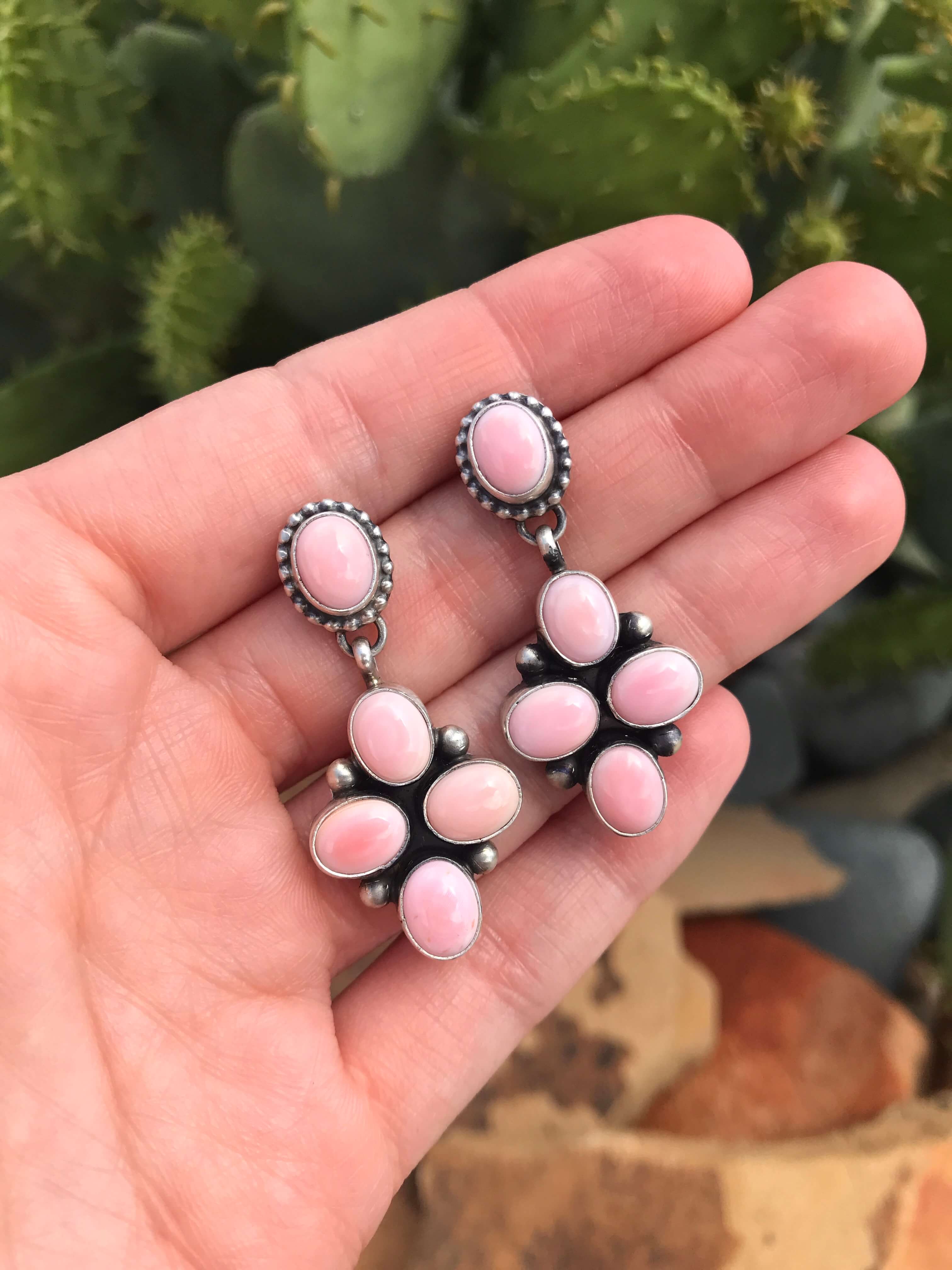 The Ballena Pink Conch Earrings-Earrings-Calli Co., Turquoise and Silver Jewelry, Native American Handmade, Zuni Tribe, Navajo Tribe, Brock Texas