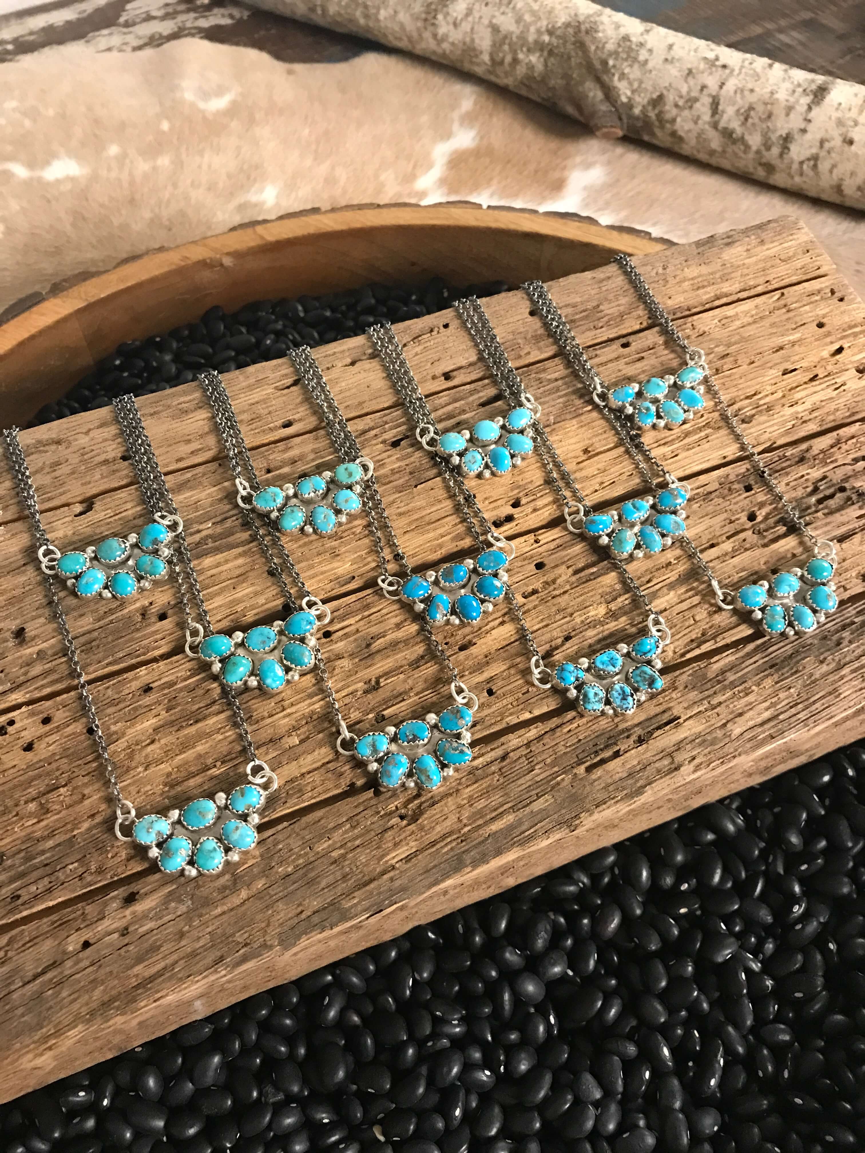 The Glenn Half Cluster Necklaces-Necklaces-Calli Co., Turquoise and Silver Jewelry, Native American Handmade, Zuni Tribe, Navajo Tribe, Brock Texas