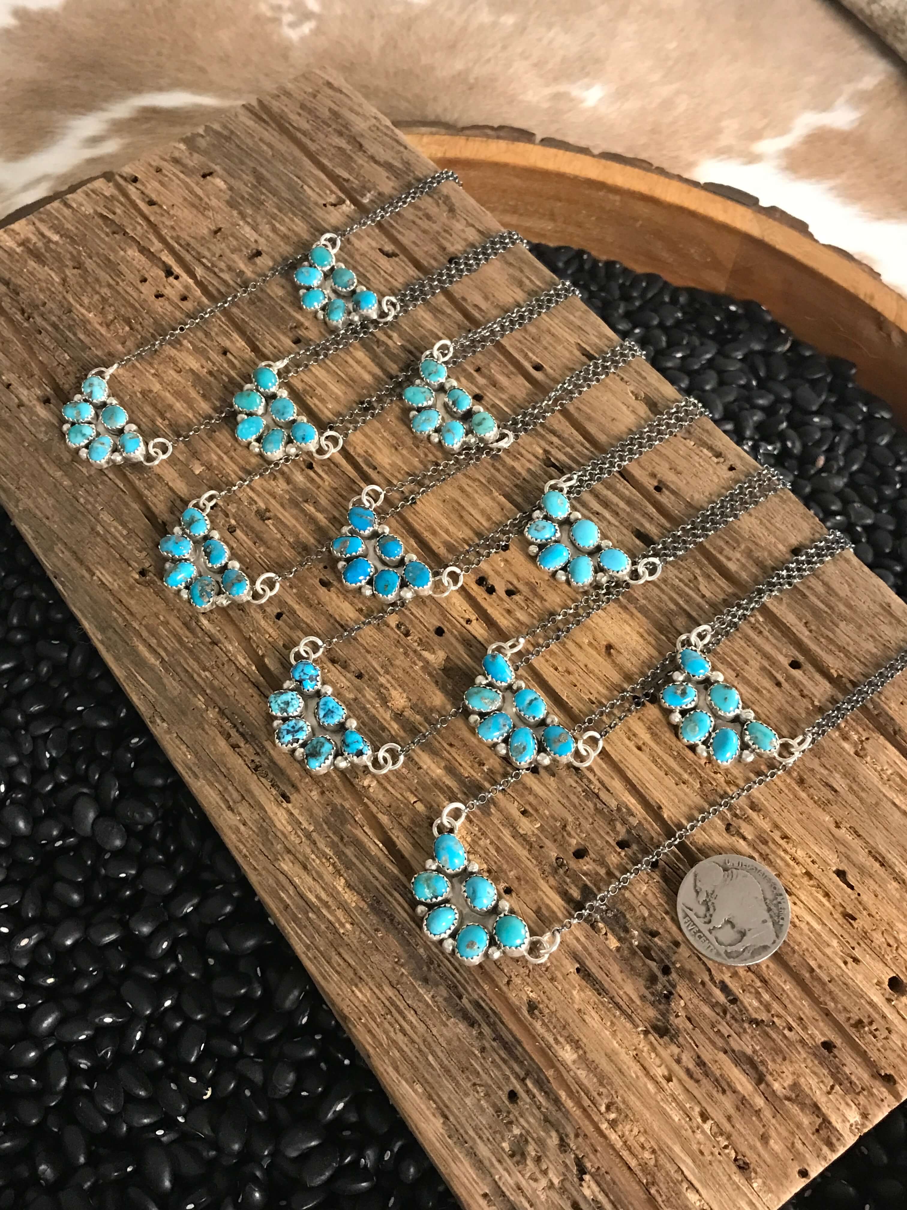 The Glenn Half Cluster Necklaces-Necklaces-Calli Co., Turquoise and Silver Jewelry, Native American Handmade, Zuni Tribe, Navajo Tribe, Brock Texas