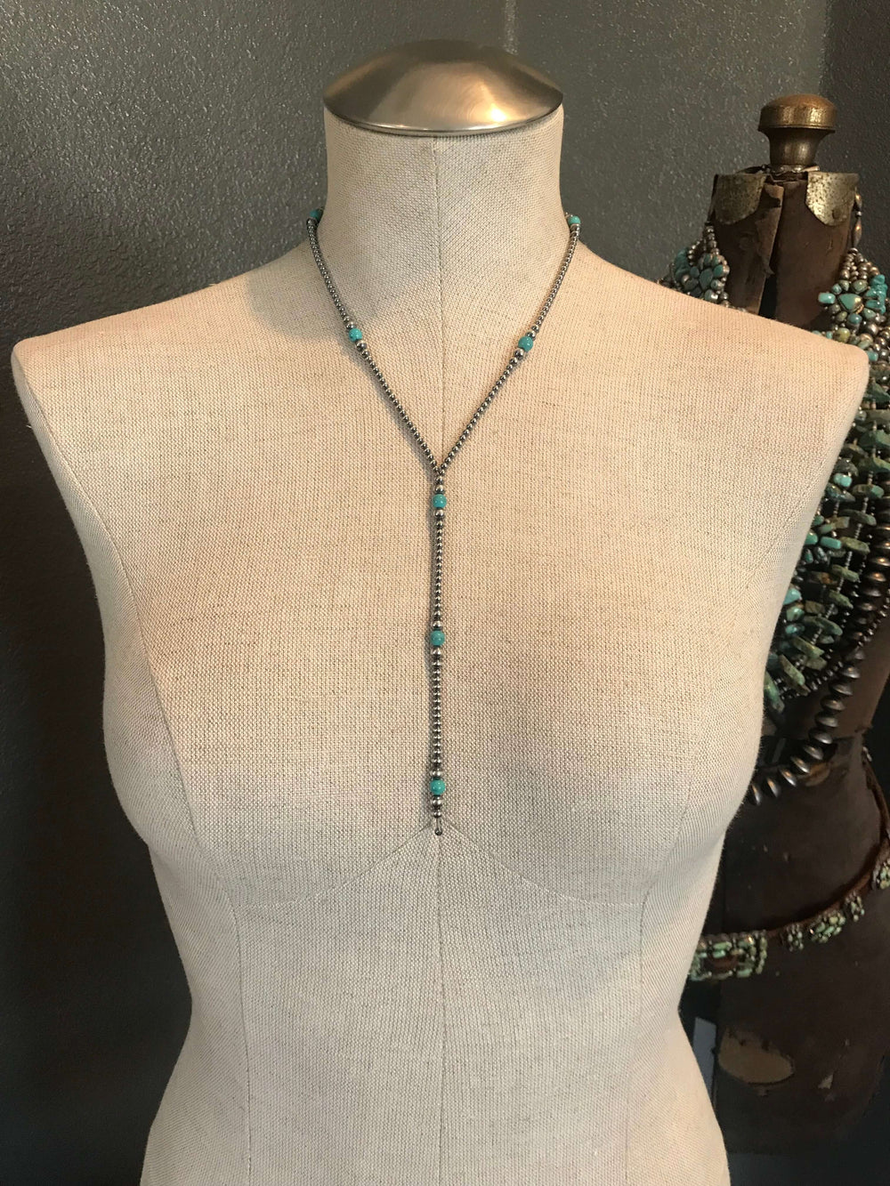 The Callison Lariat-Necklaces-Calli Co., Turquoise and Silver Jewelry, Native American Handmade, Zuni Tribe, Navajo Tribe, Brock Texas