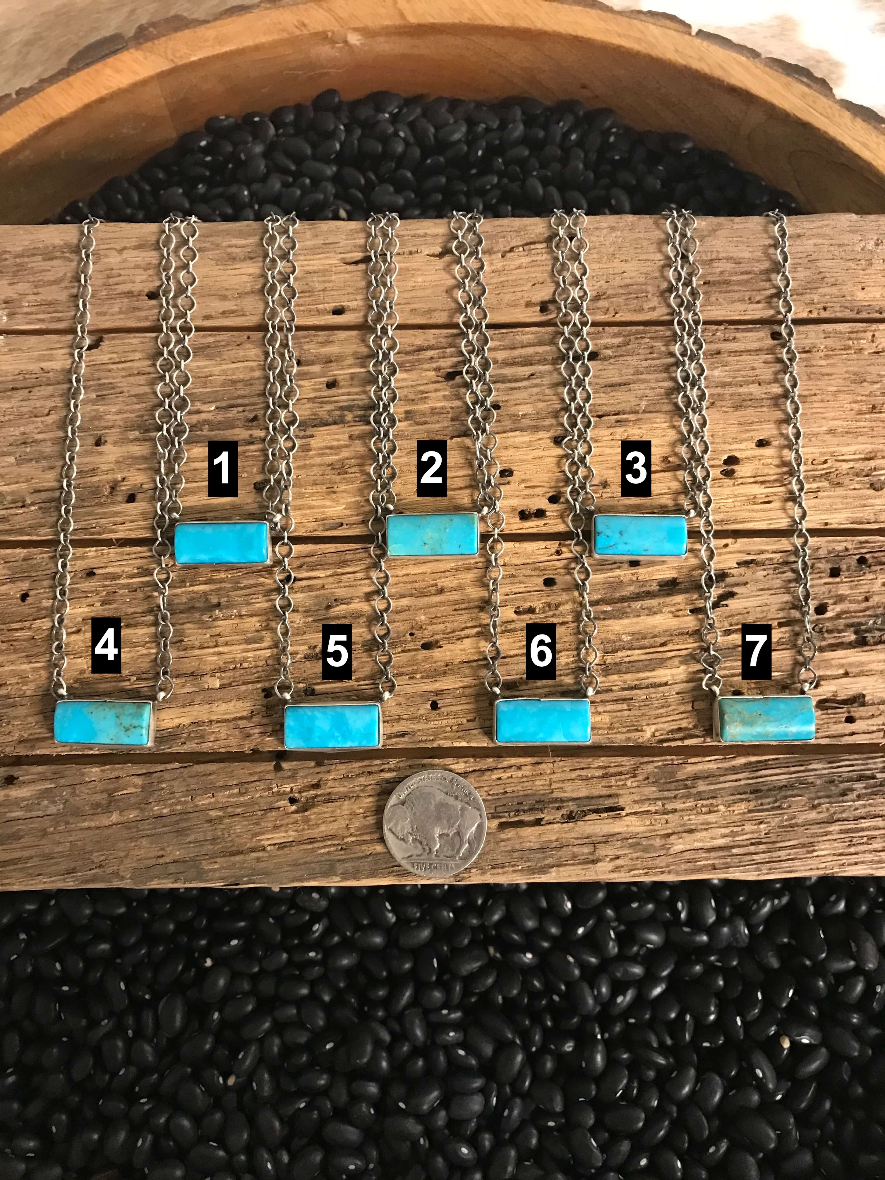 The Little Chief Turquoise Bar Necklaces-Necklaces-Calli Co., Turquoise and Silver Jewelry, Native American Handmade, Zuni Tribe, Navajo Tribe, Brock Texas