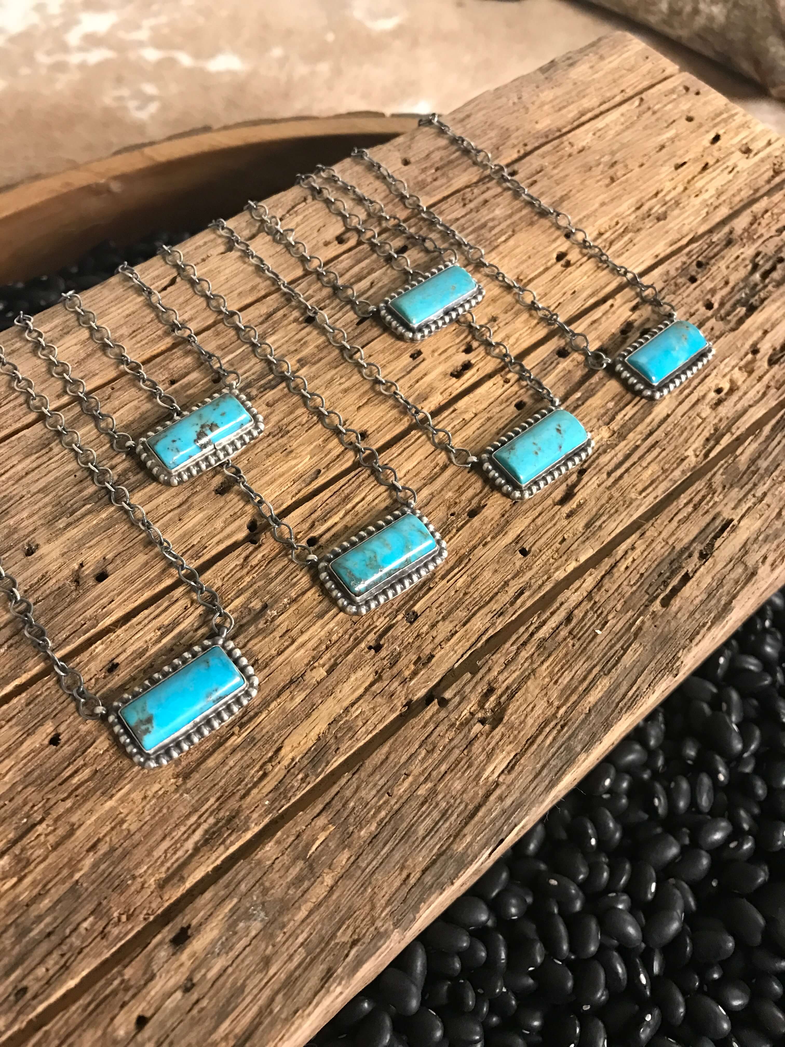 The Little Chief Turquoise Bar Necklaces-Necklaces-Calli Co., Turquoise and Silver Jewelry, Native American Handmade, Zuni Tribe, Navajo Tribe, Brock Texas