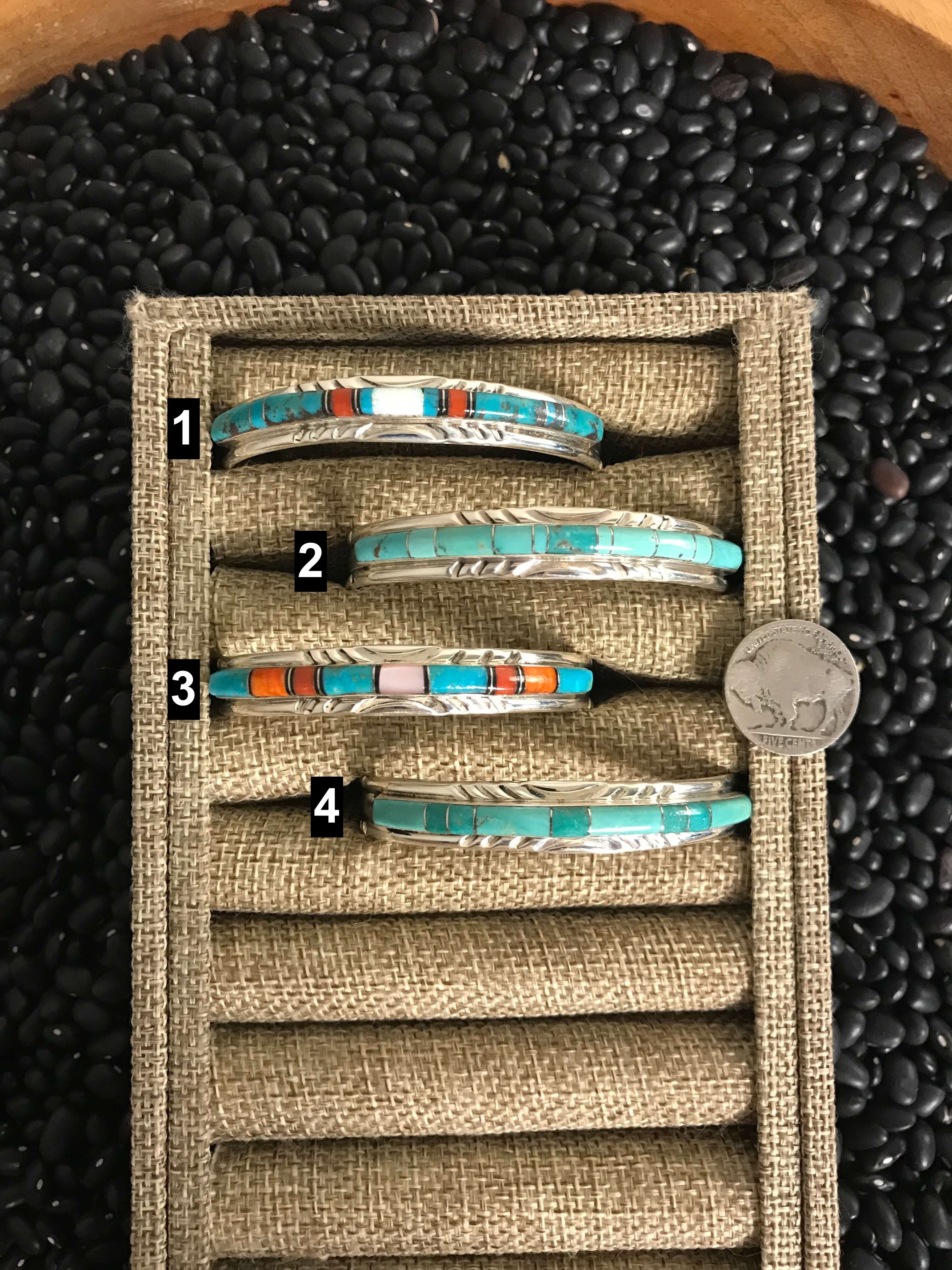 The Turquoise Inlay Cuffs-Bracelets & Cuffs-Calli Co., Turquoise and Silver Jewelry, Native American Handmade, Zuni Tribe, Navajo Tribe, Brock Texas